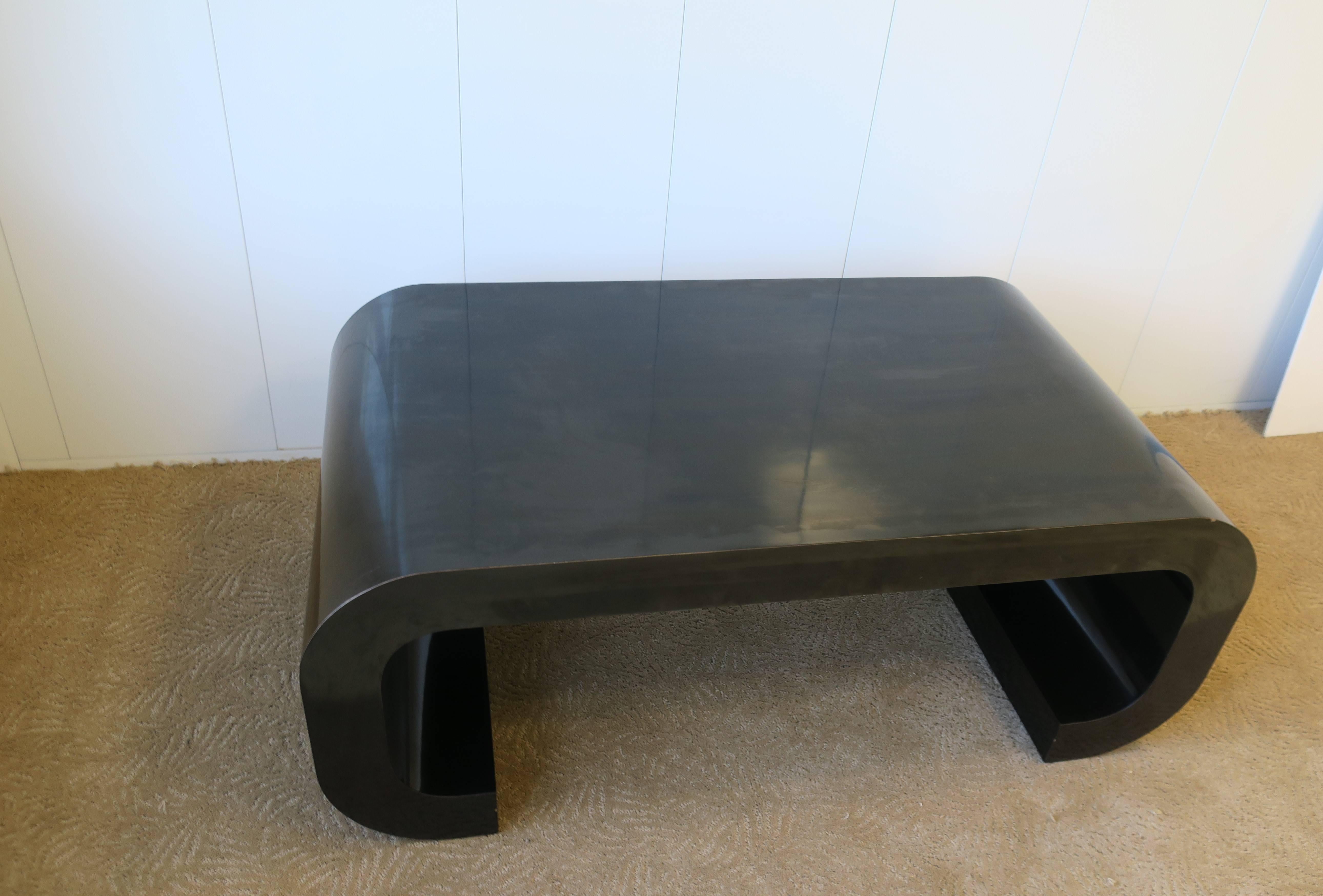 American '70s Modern Black Scroll Coffee Table in the Style of Karl Springer, 1970s