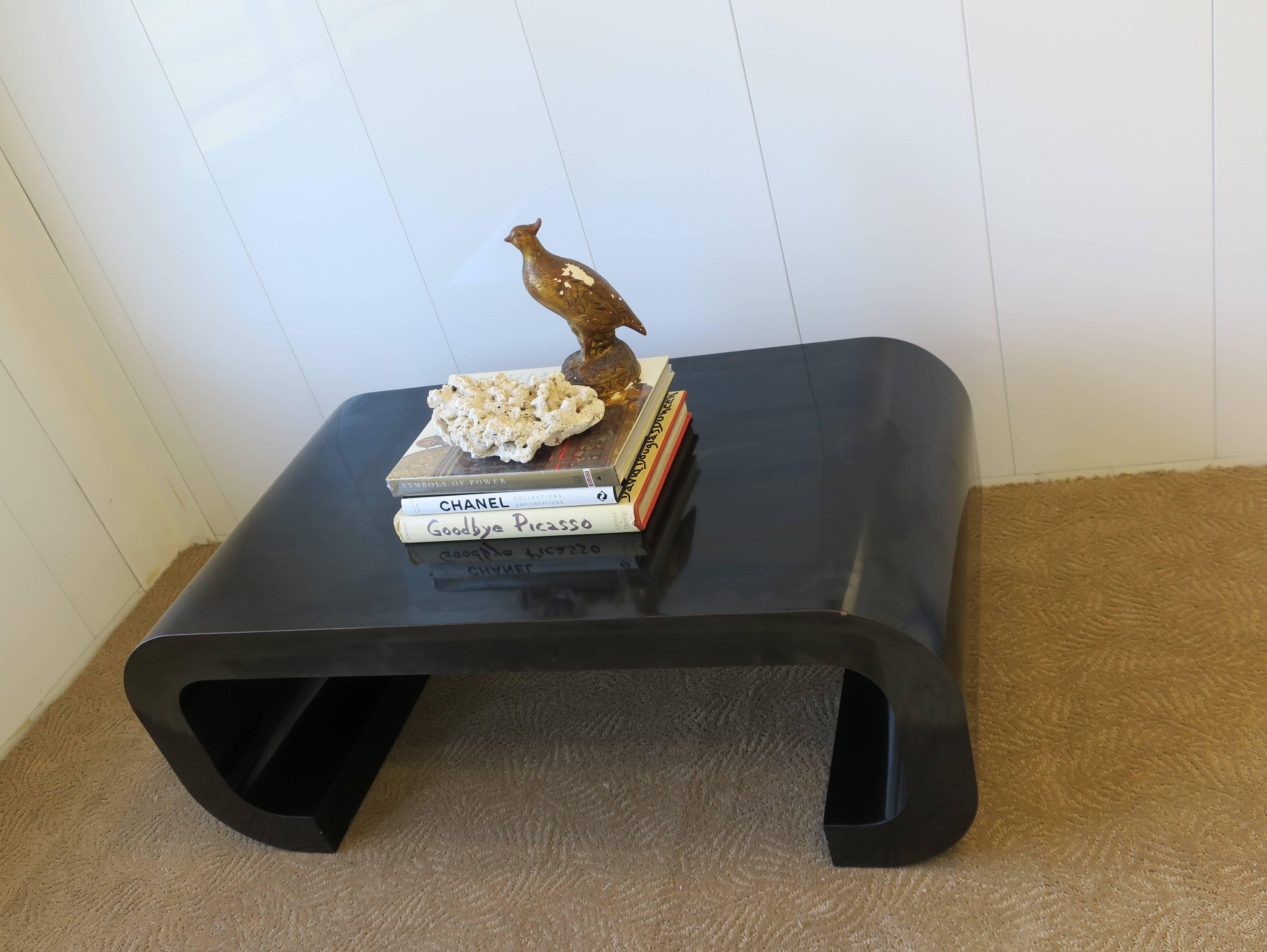 Laminate '70s Modern Black Scroll Coffee Table in the Style of Karl Springer, 1970s