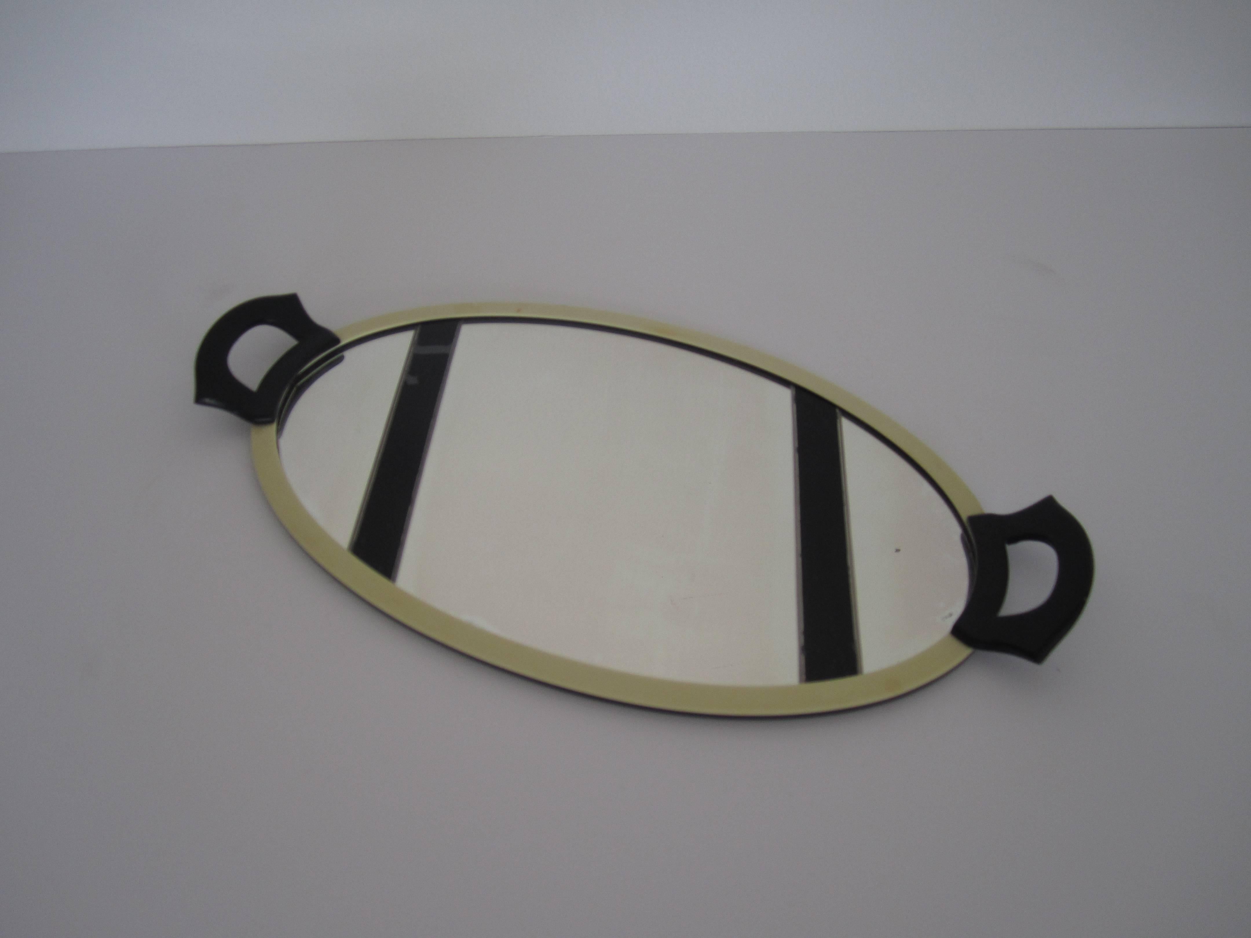 Early 20th Century Oval French Art Deco Mirrored Vanity Tray