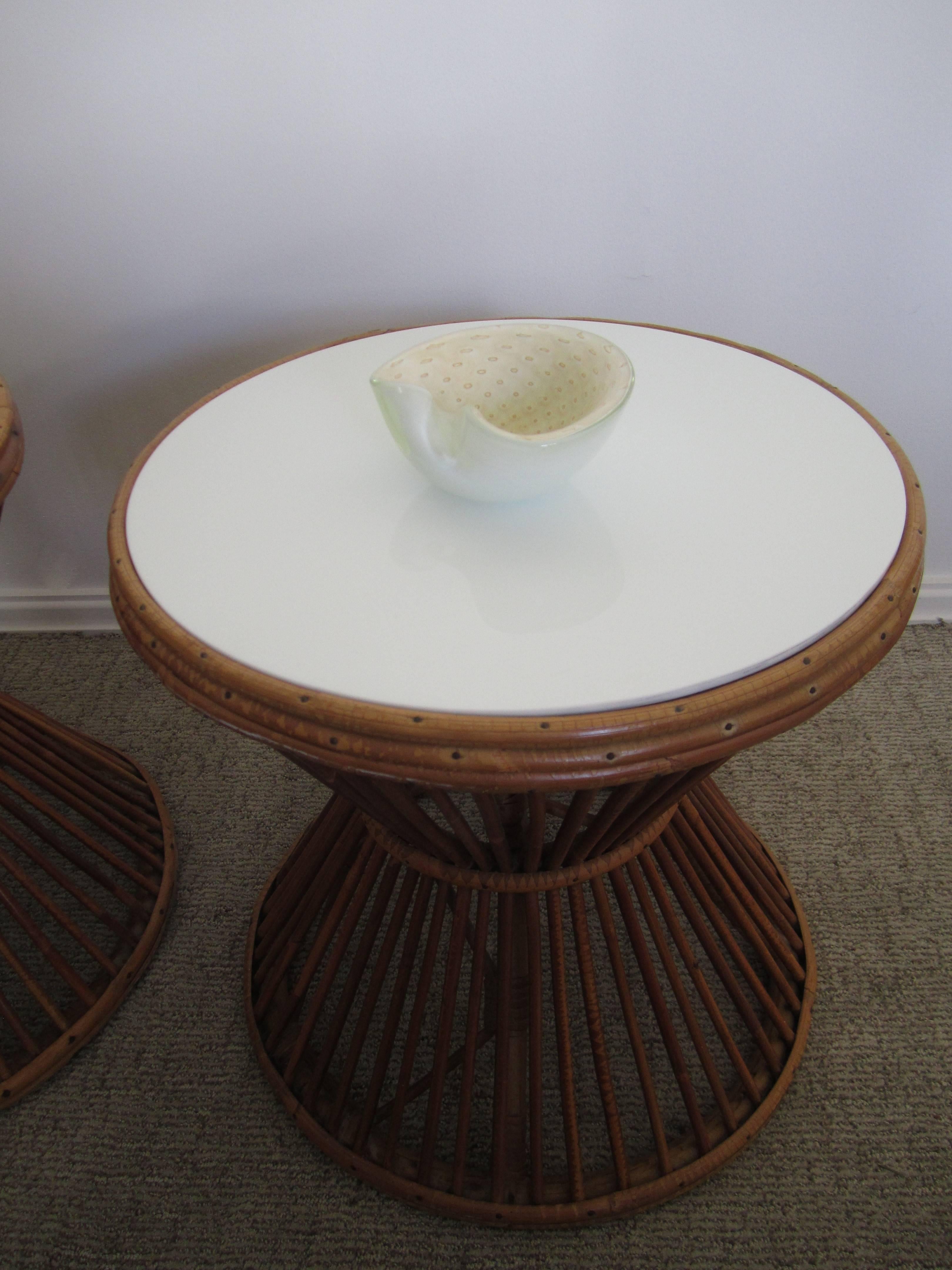 Vintage Franco Albini Style Rattan End or Side Tables with Opaque Tops 2