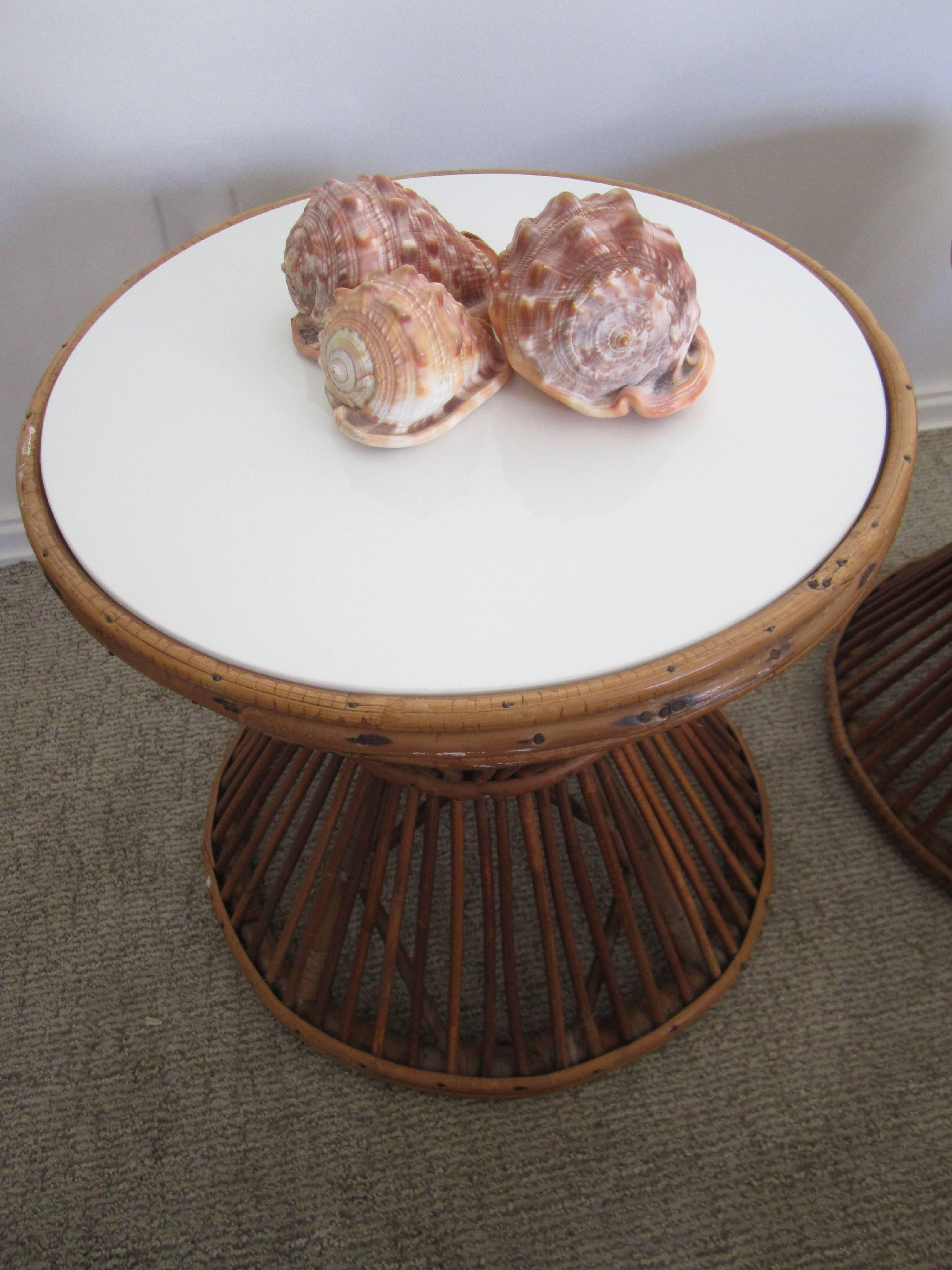 Vintage Franco Albini Style Rattan End or Side Tables with Opaque Tops 1