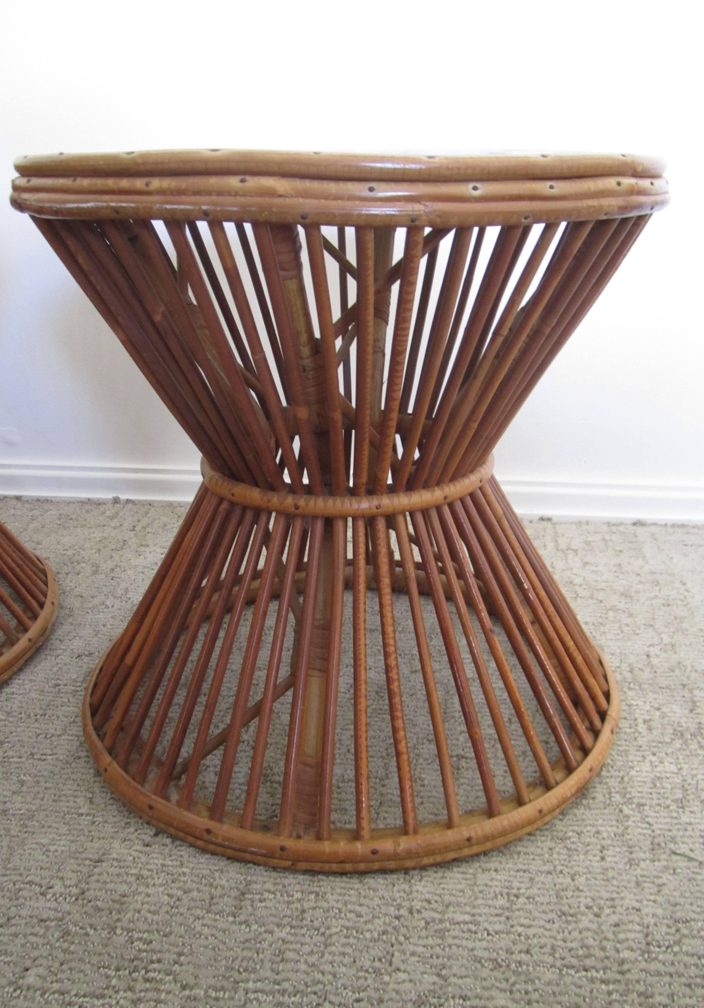 Vintage Franco Albini Style Rattan End or Side Tables with Opaque Tops 4