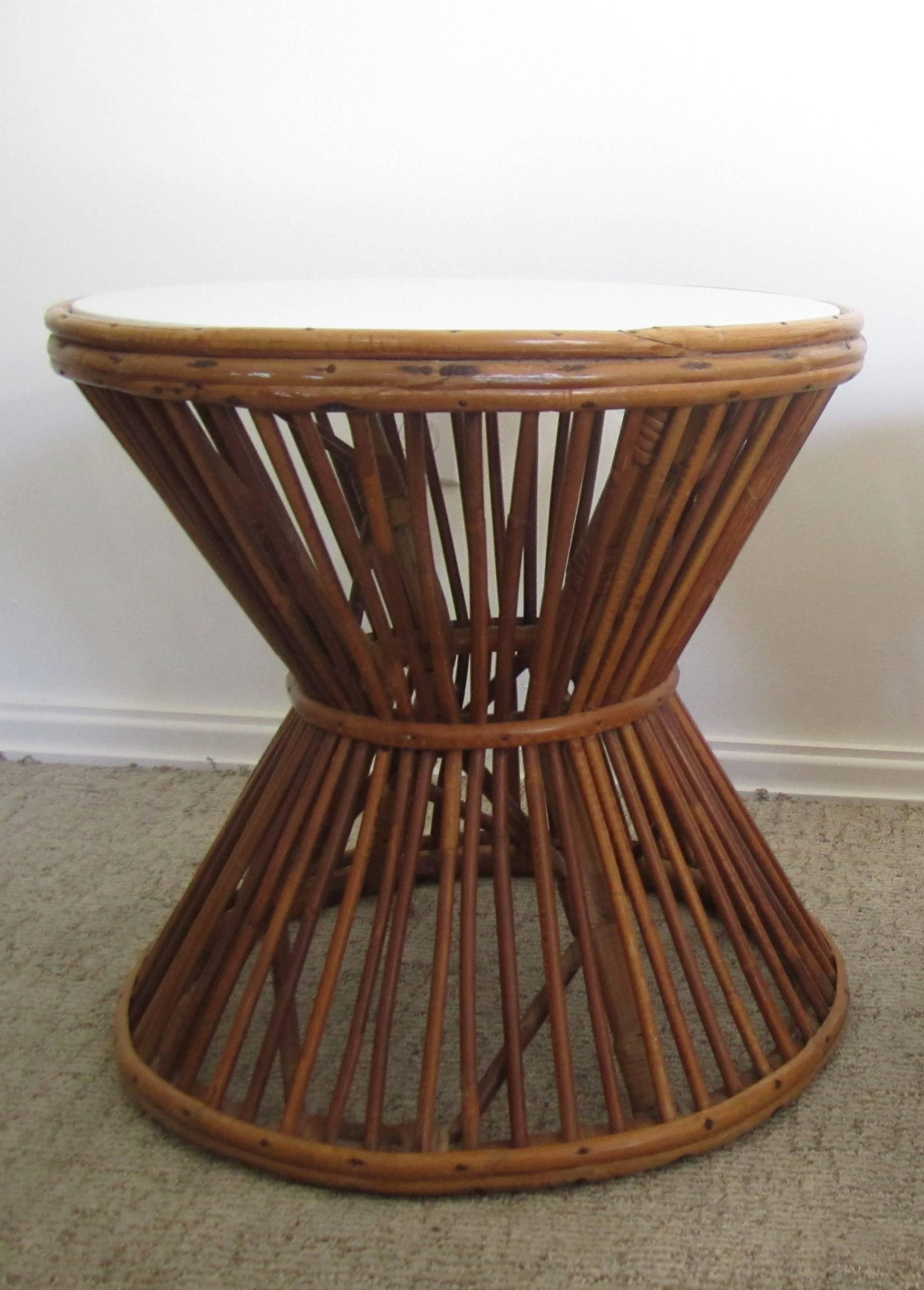 Vintage Franco Albini Style Rattan End or Side Tables with Opaque Tops 3