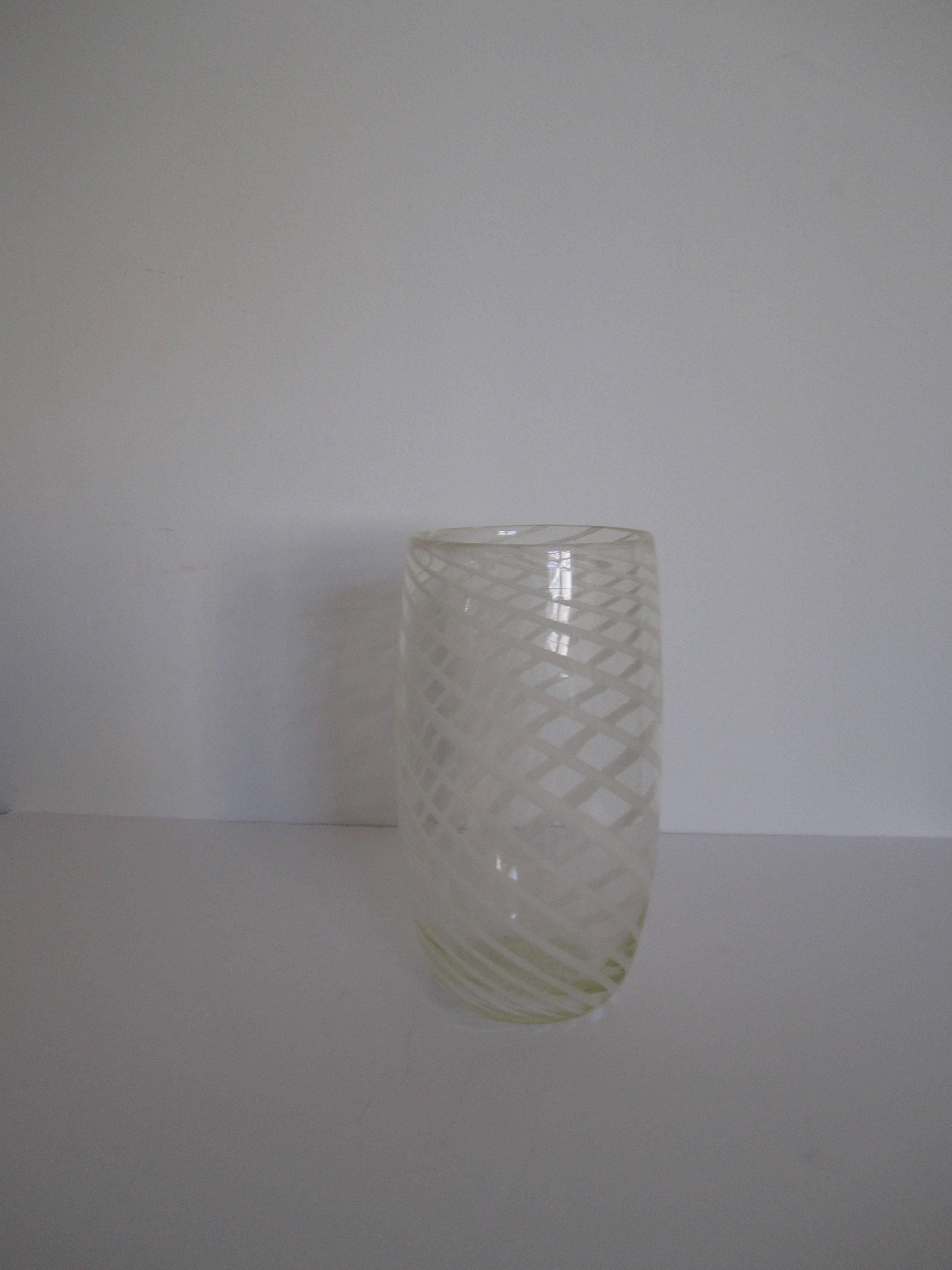 European White and Clear Art Glass Vase 