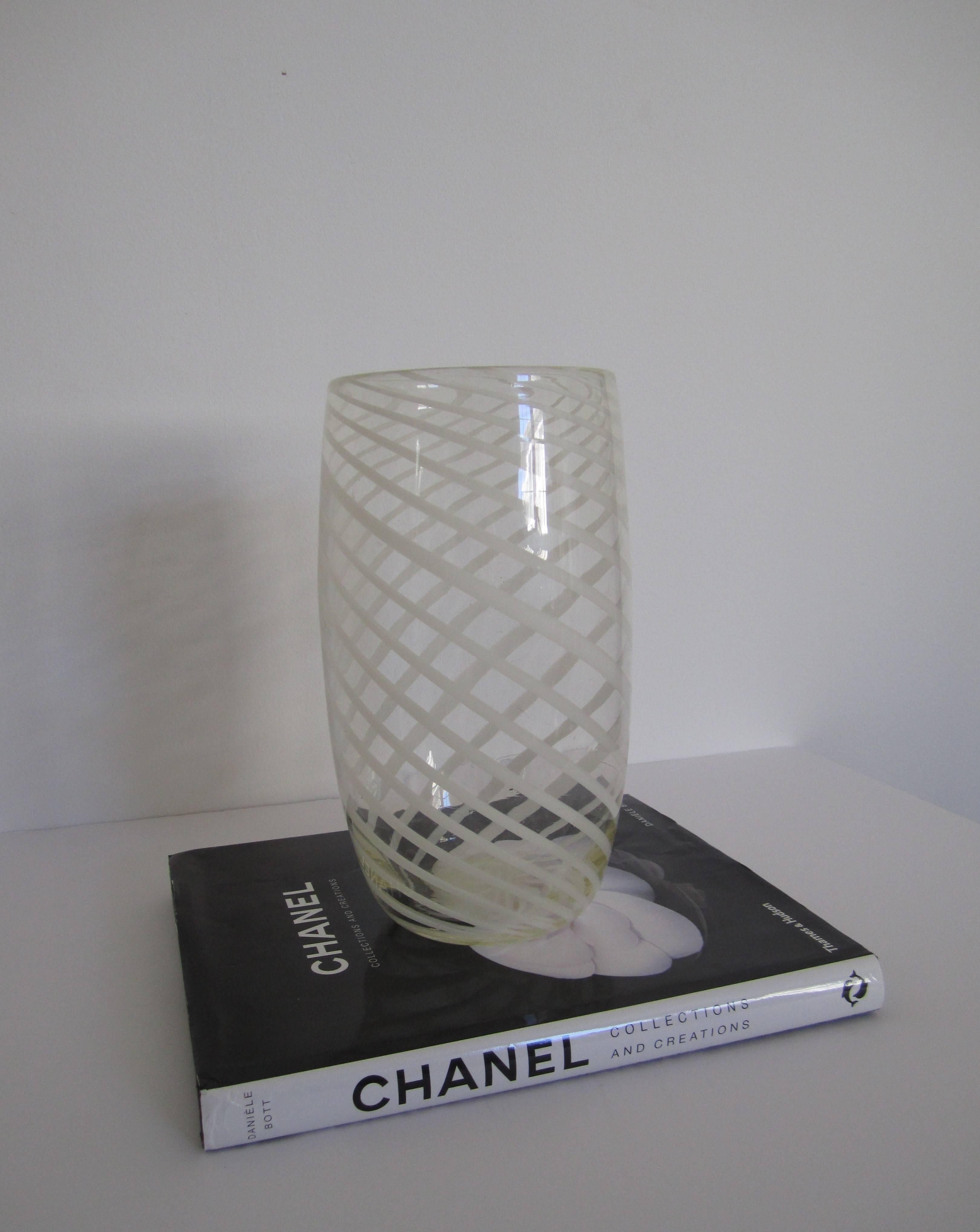 20th Century White and Clear Art Glass Vase 