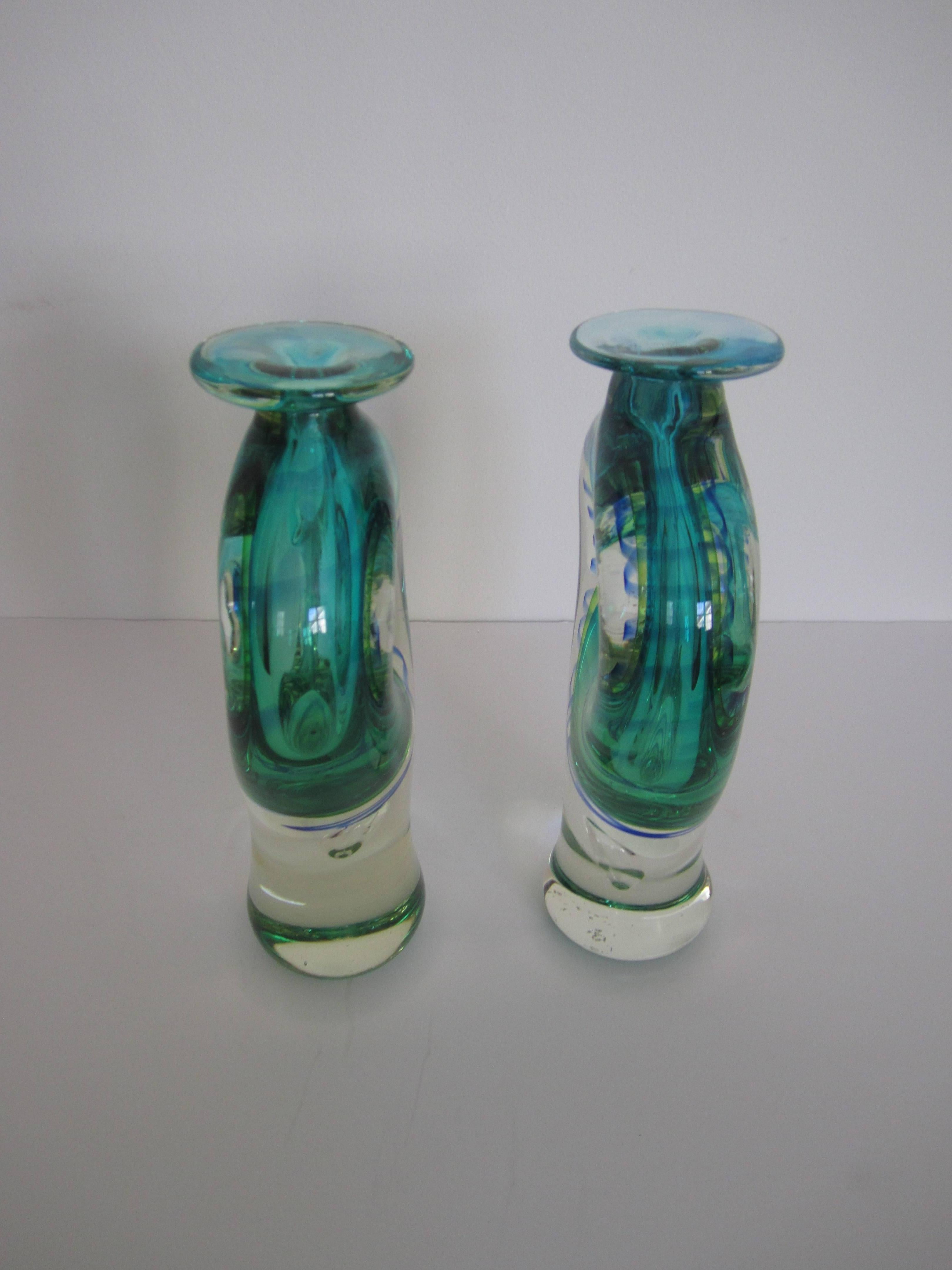 Pair of Modern Blue and Green Art Glass Vessels or Vases 4