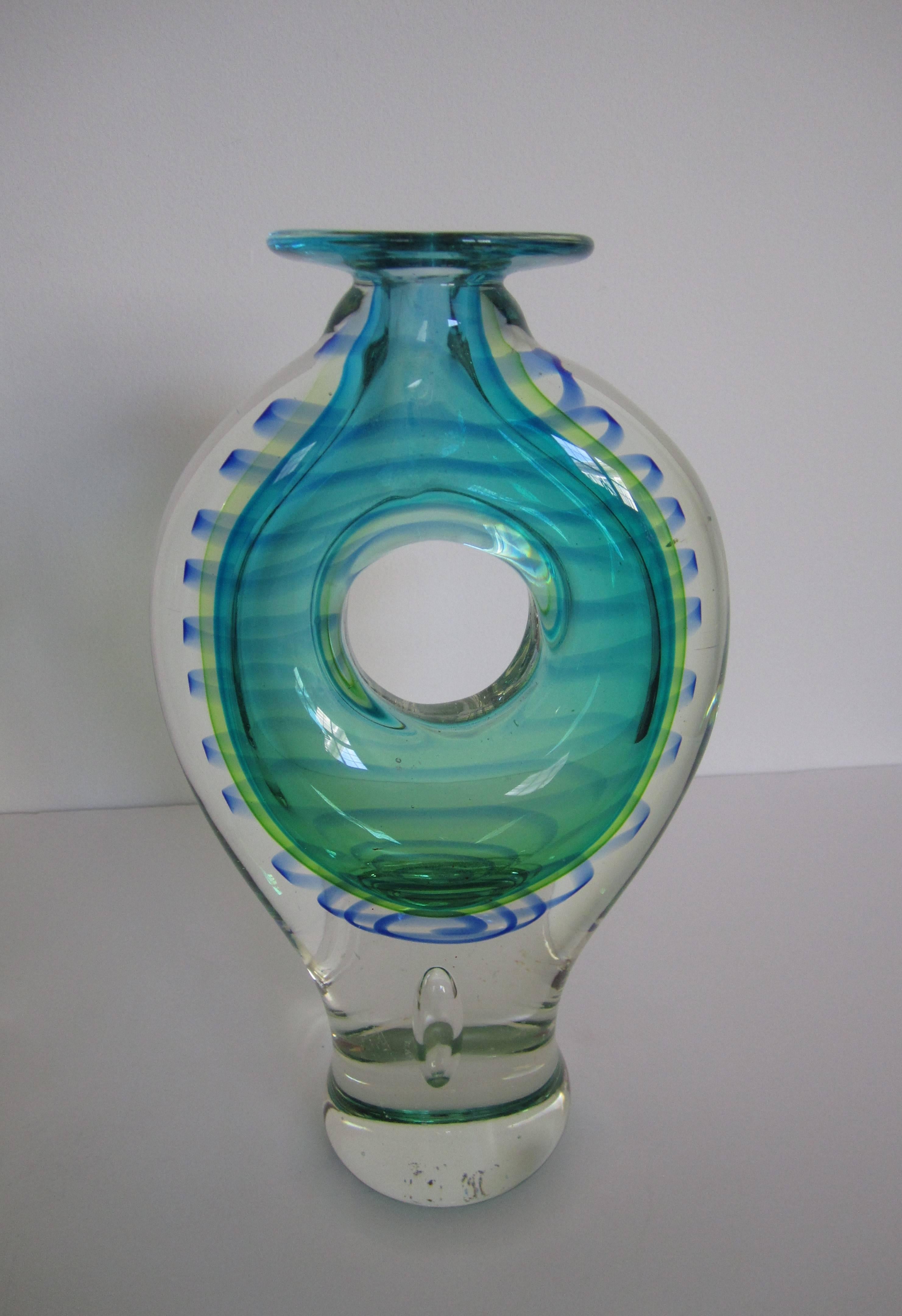 20th Century Pair of Modern Blue and Green Art Glass Vessels or Vases