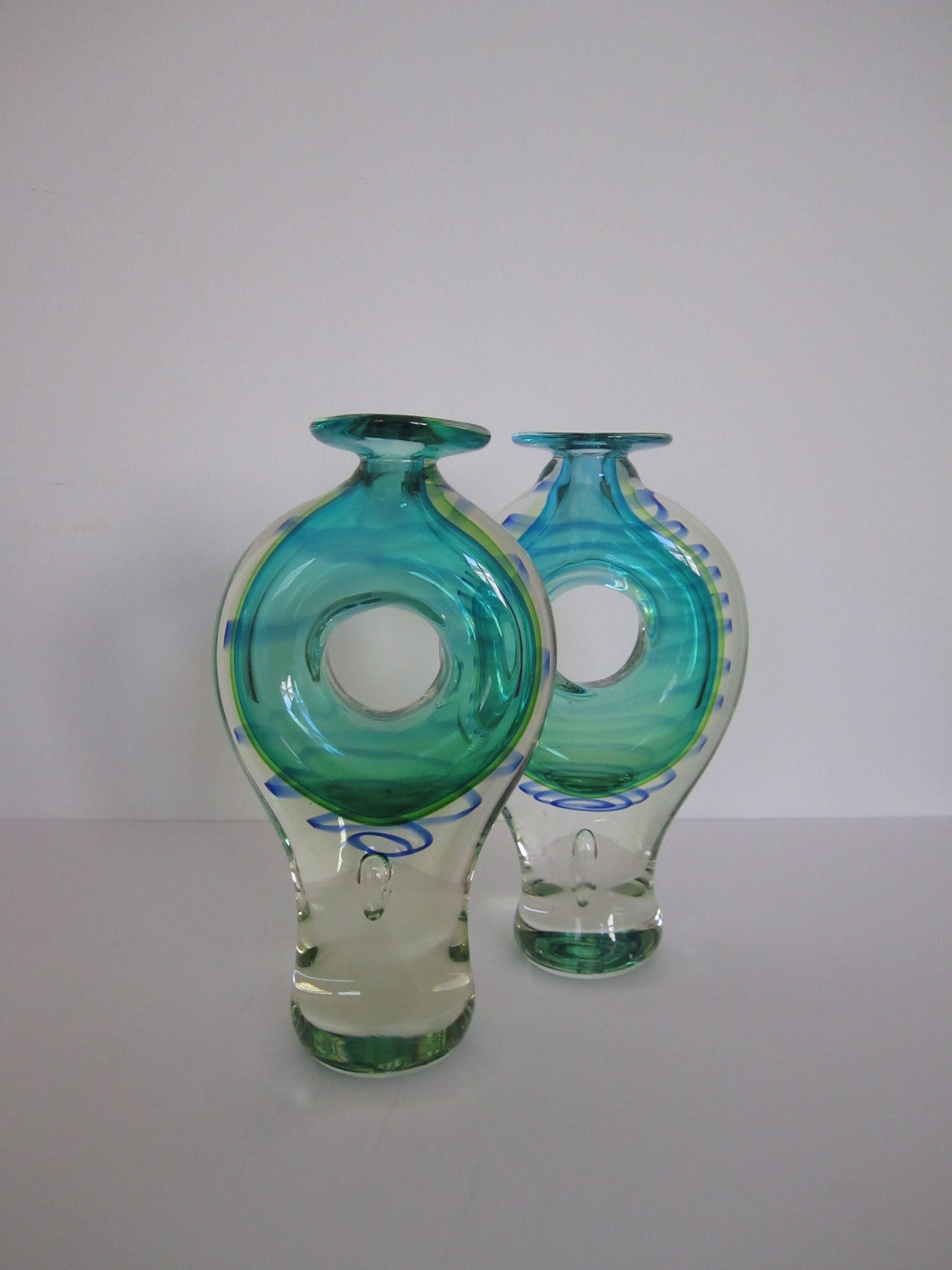 Pair of Modern Blue and Green Art Glass Vessels or Vases 2