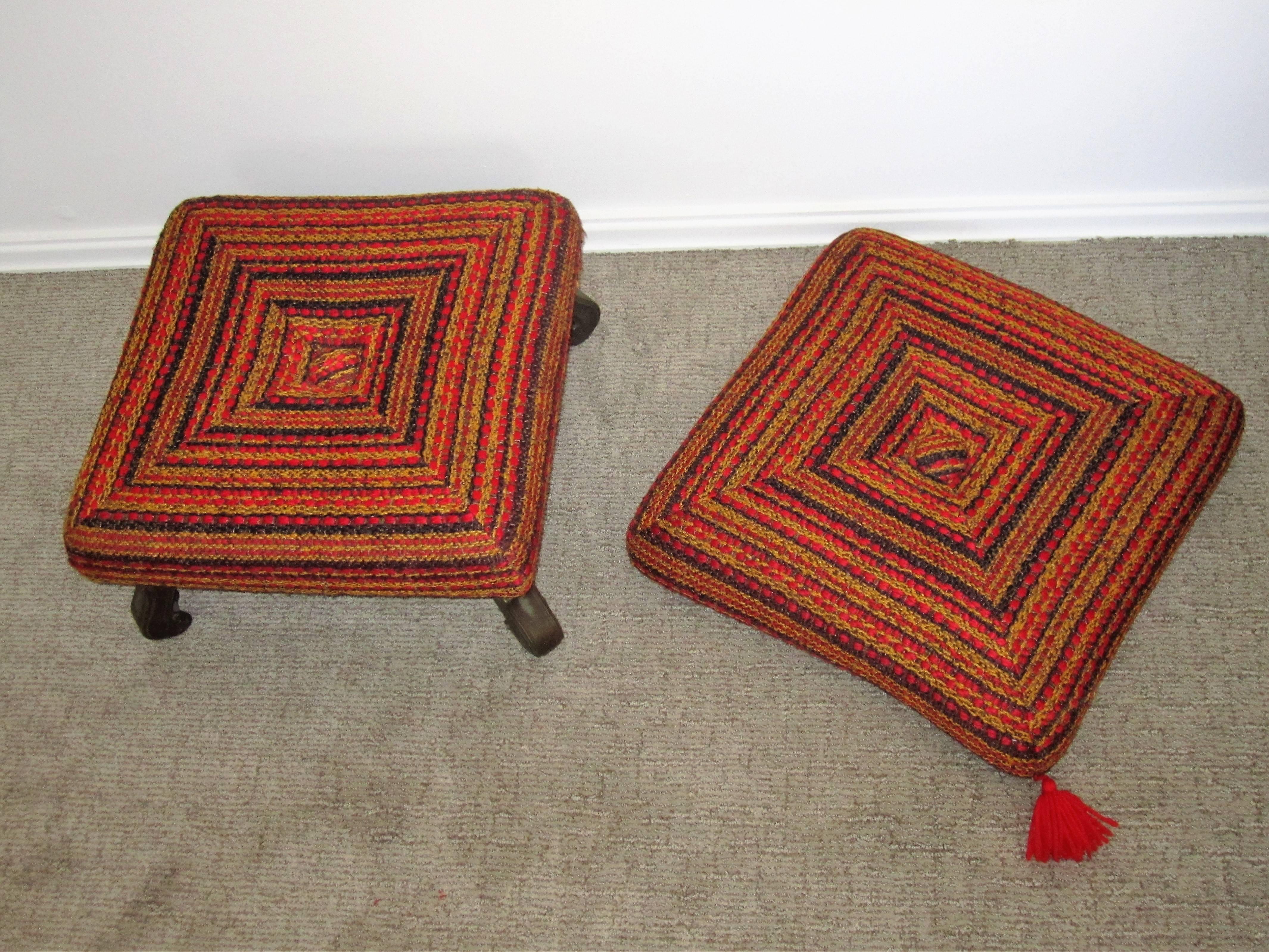 Moorish Midcentury Colorful Ottoman, Bench, or Stool