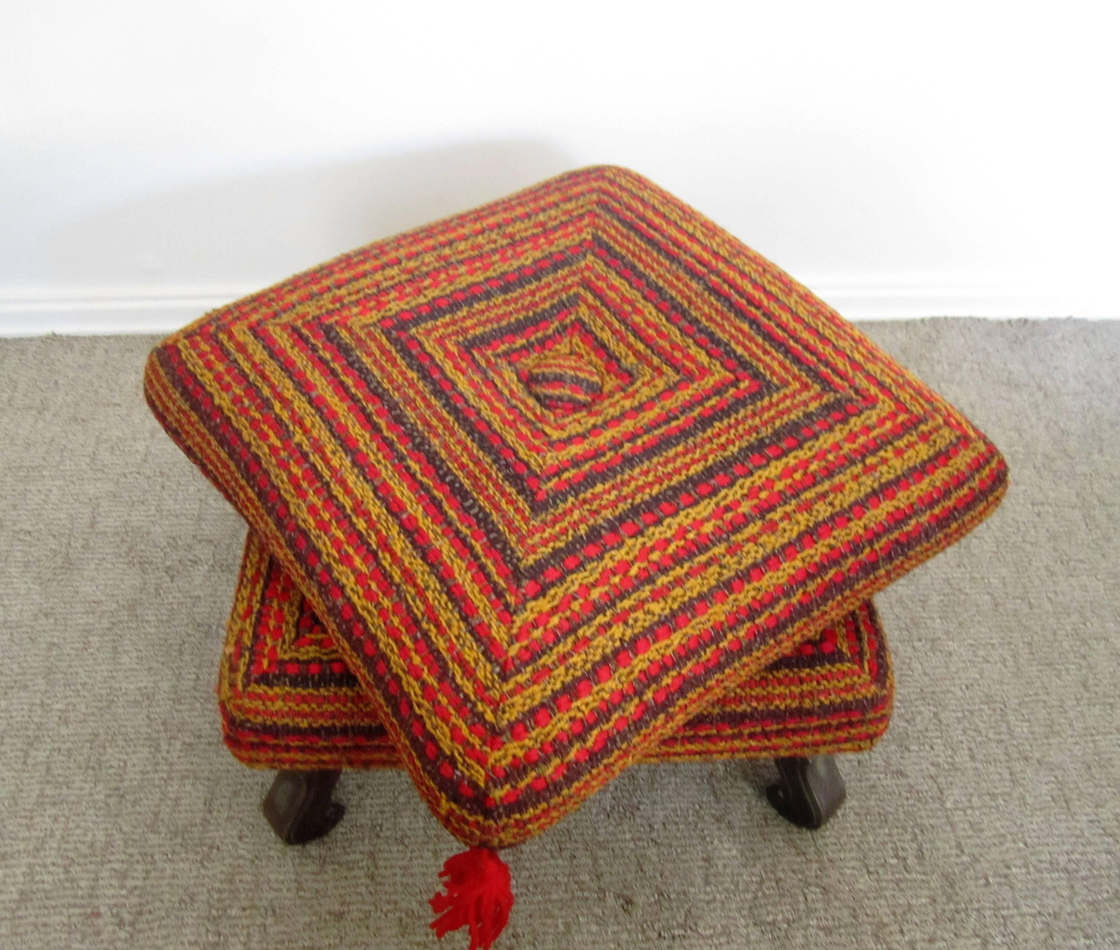 Yarn Midcentury Colorful Ottoman, Bench, or Stool