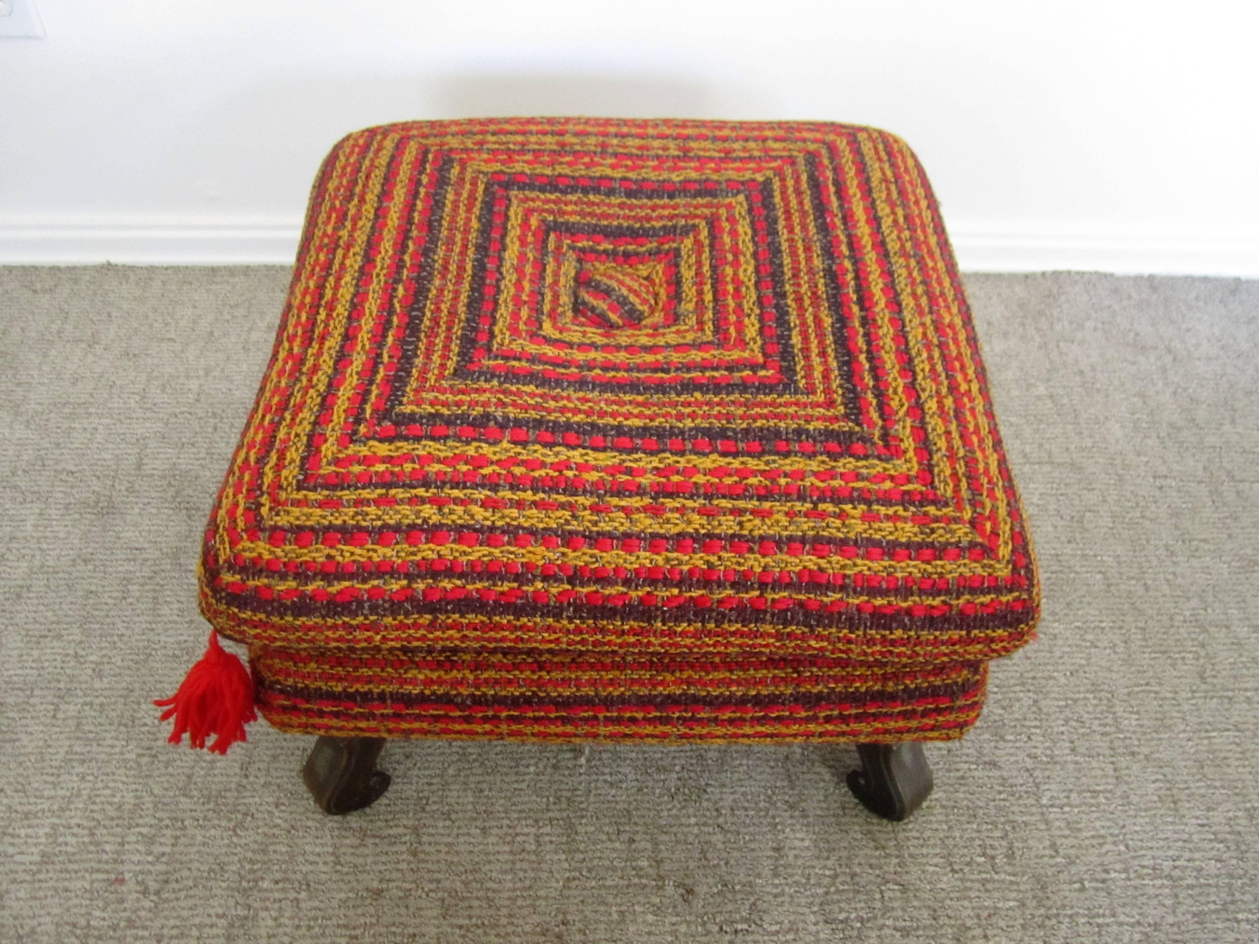 Midcentury Colorful Ottoman, Bench, or Stool 3