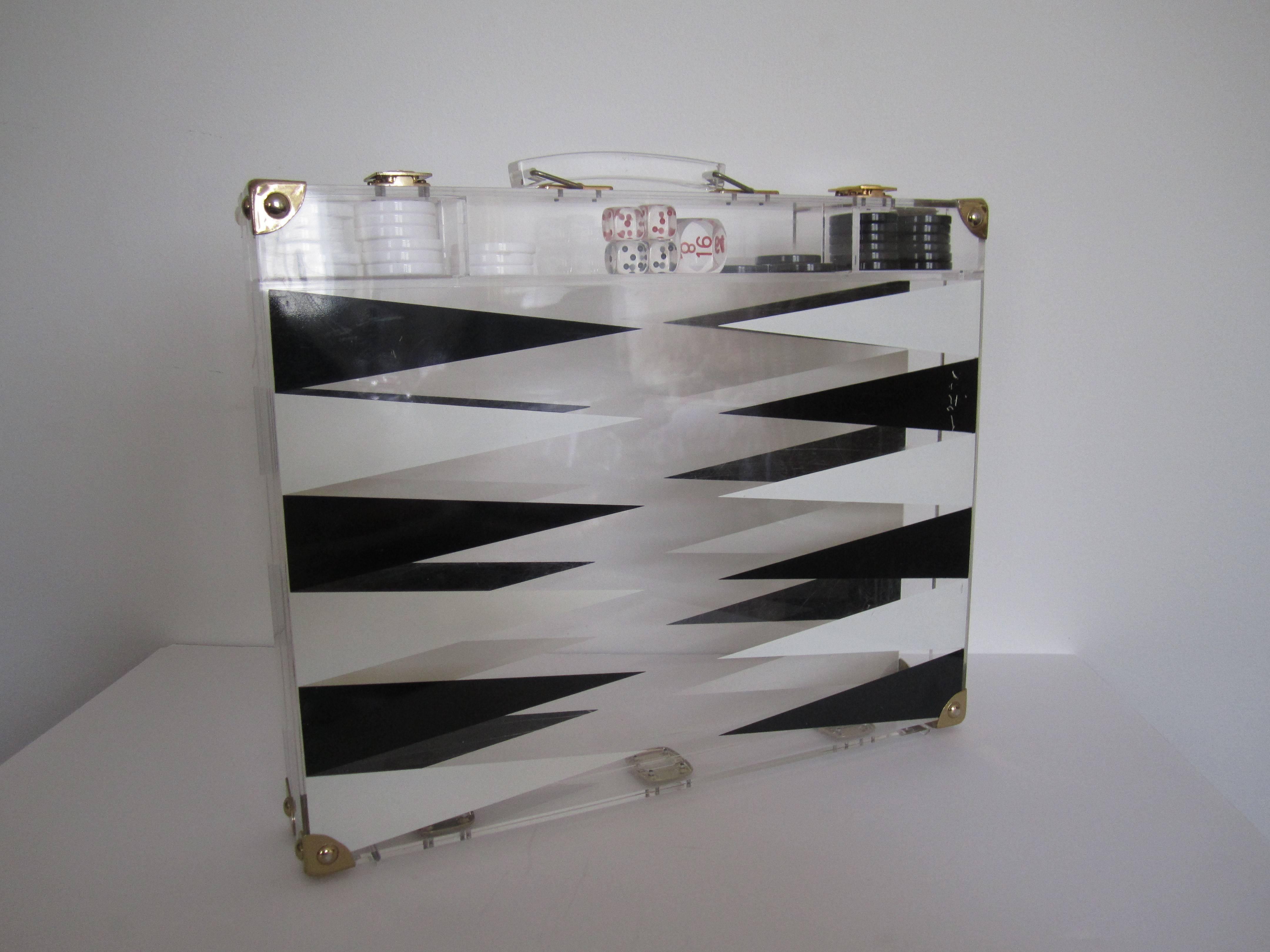 Late 20th Century Vintage Lucite Black and White Backgammon Game Set, France 1970s
