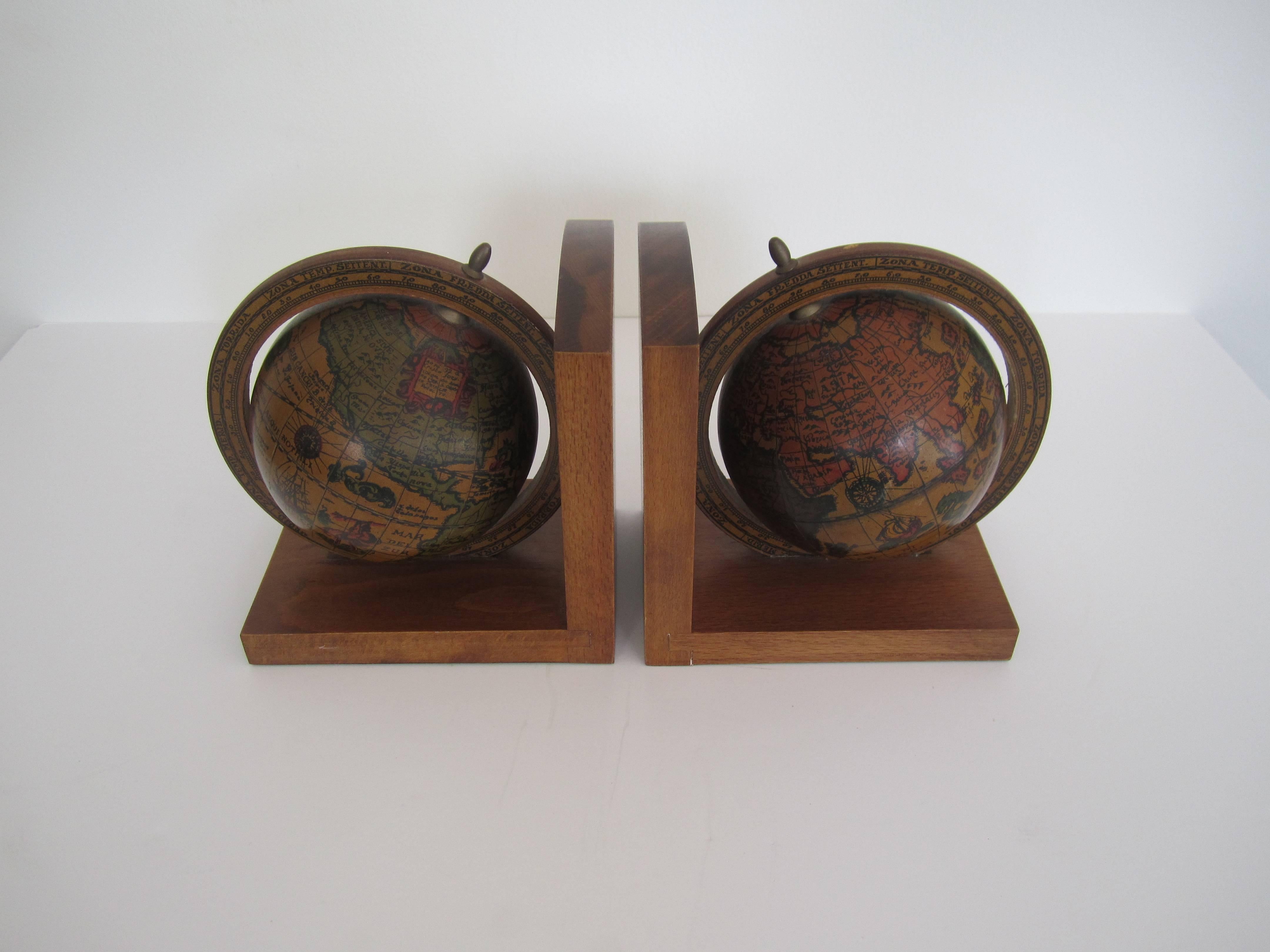 20th Century Vintage Spinning World Globe Bookends