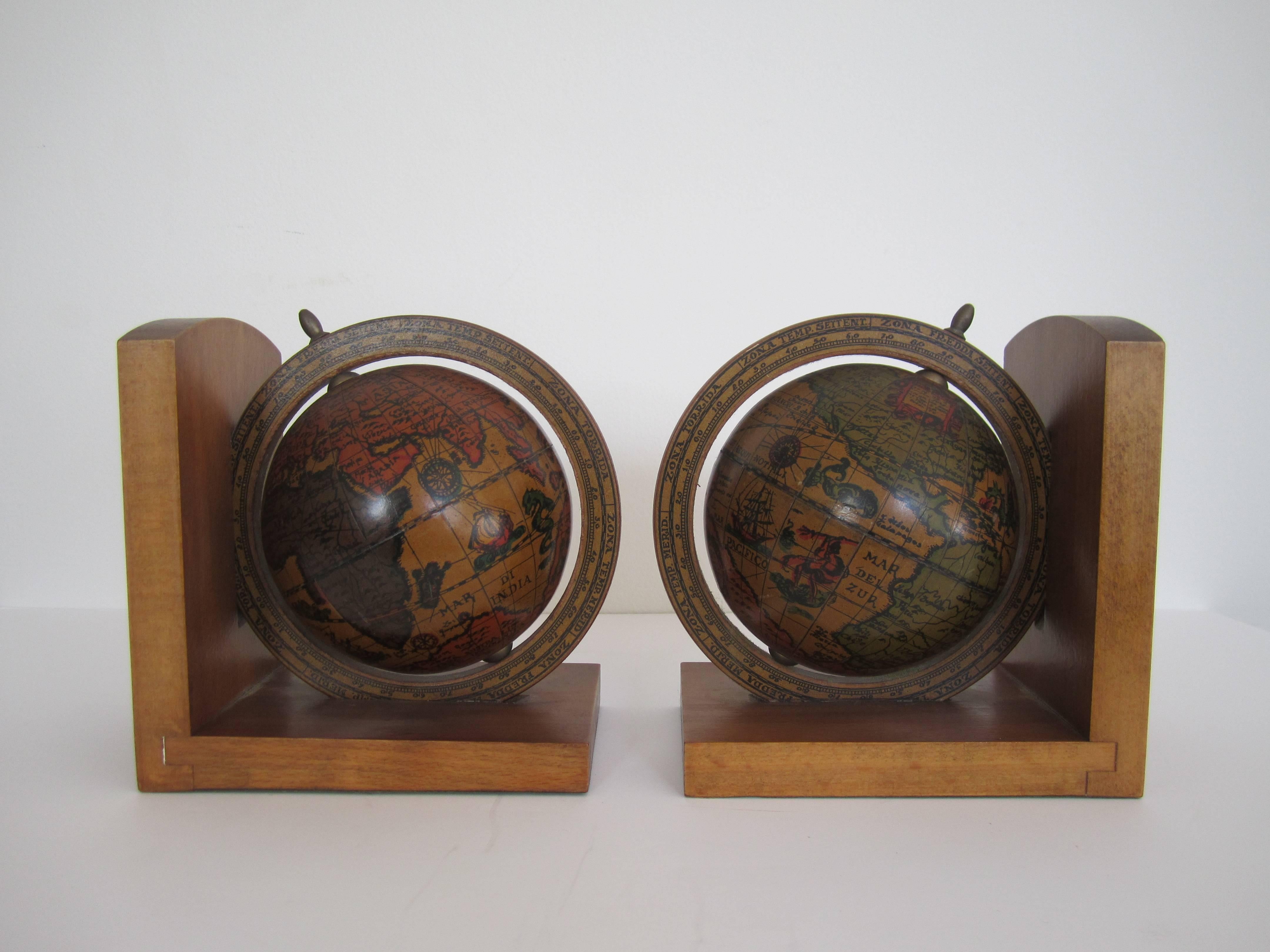 Brass Vintage Spinning World Globe Bookends