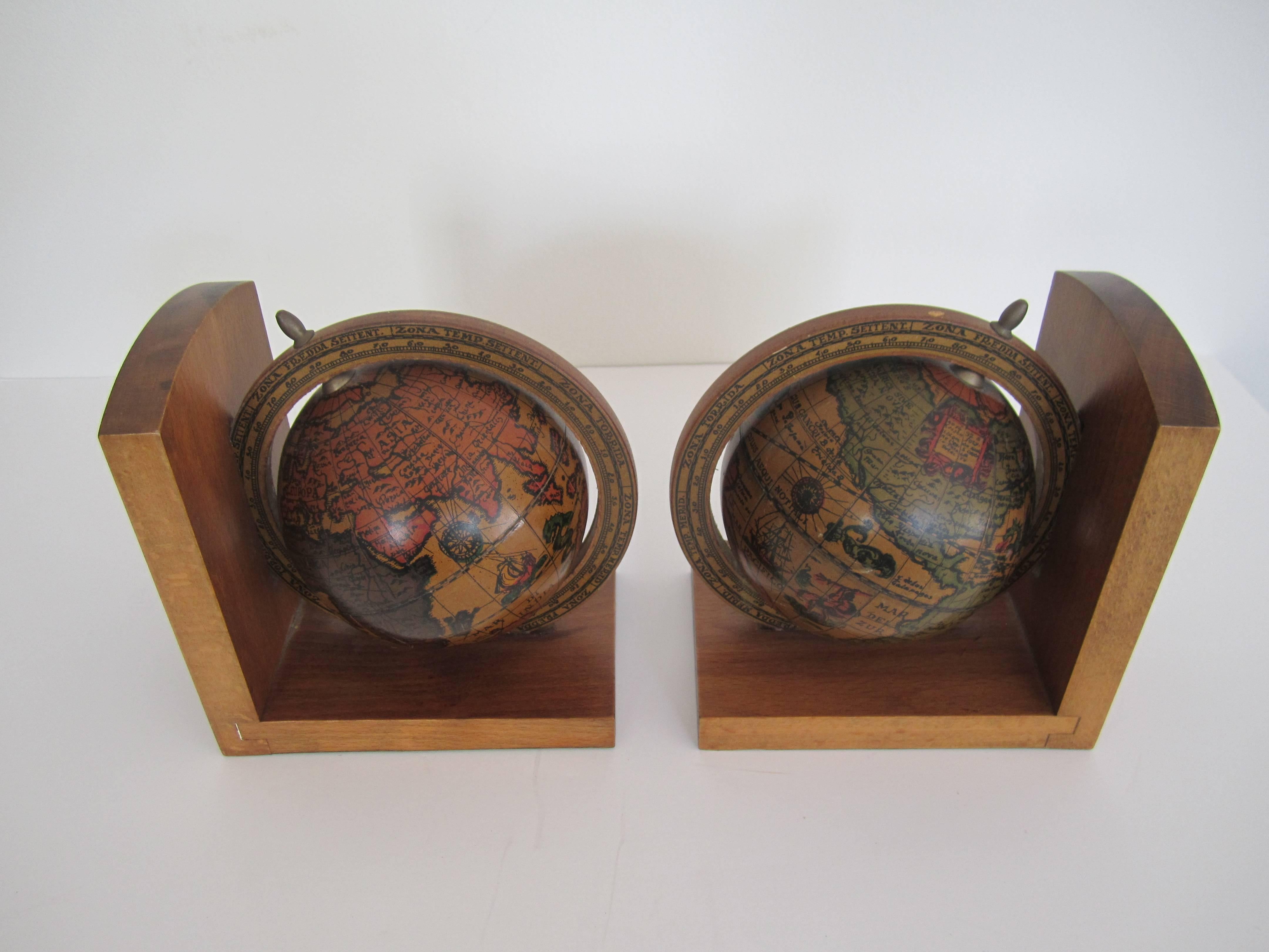 Vintage Spinning World Globe Bookends 1