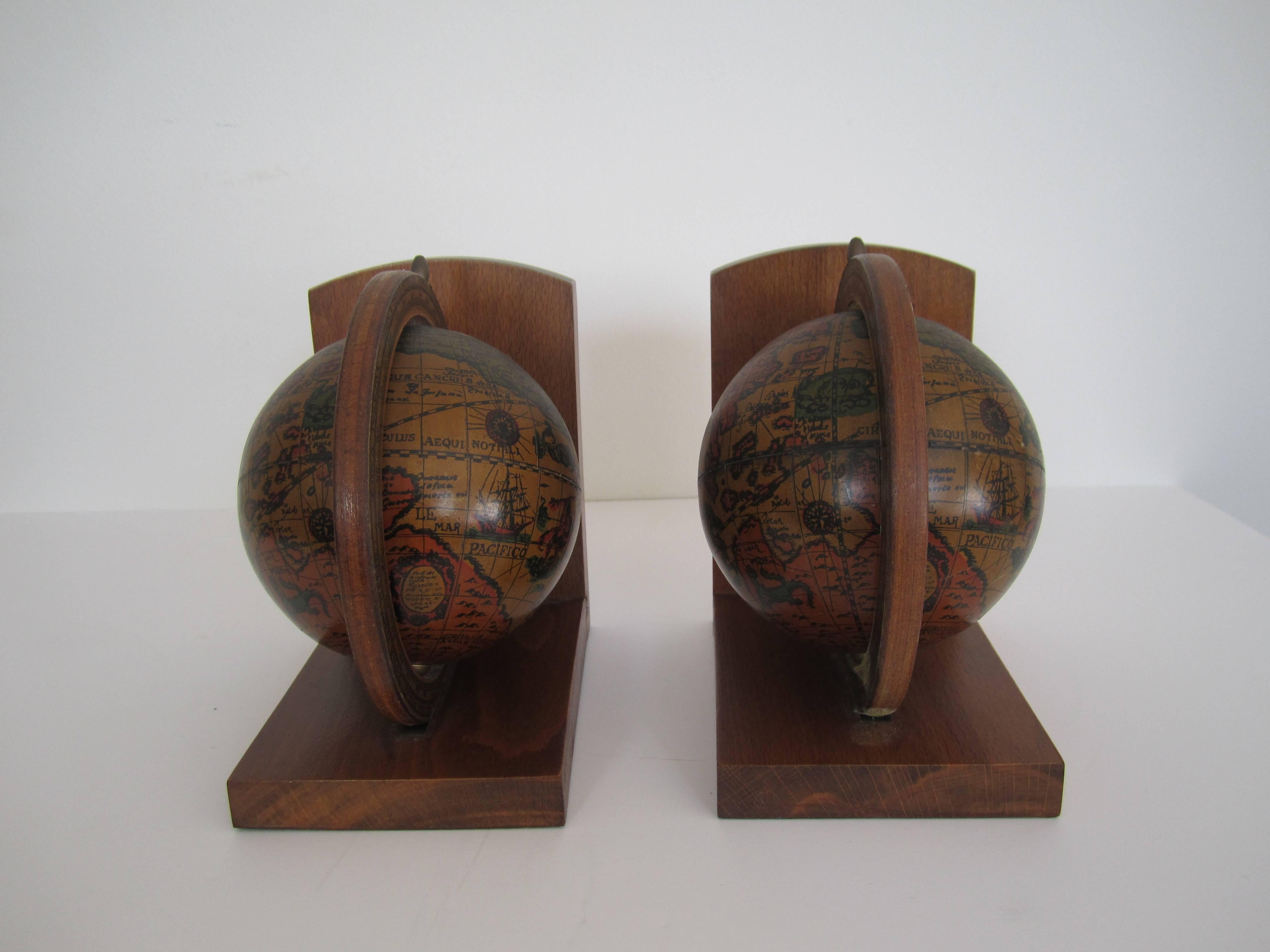 Vintage Spinning World Globe Bookends 2