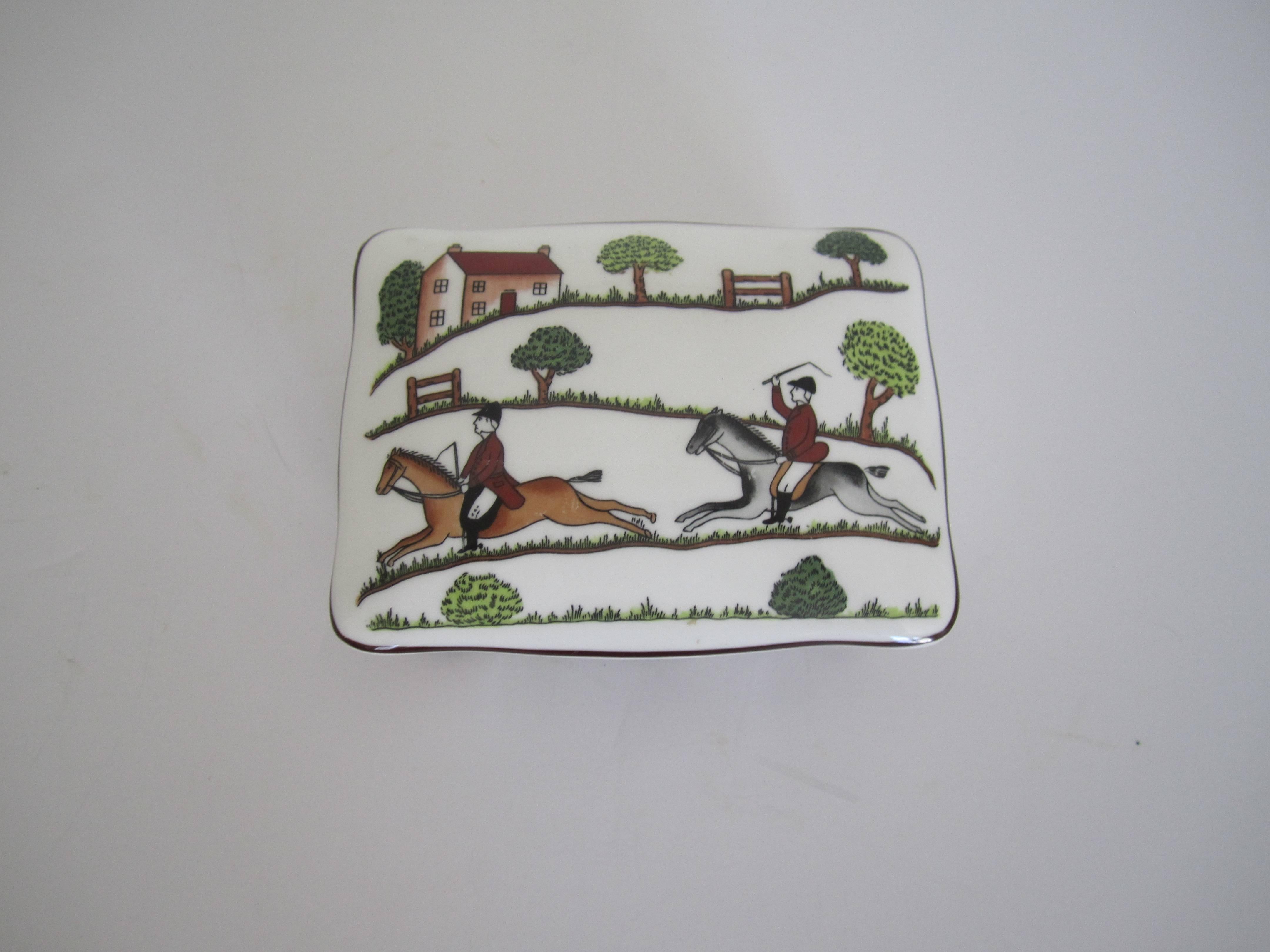 English Equestrian Horse Hunting Scene Box in the Style of Hermès