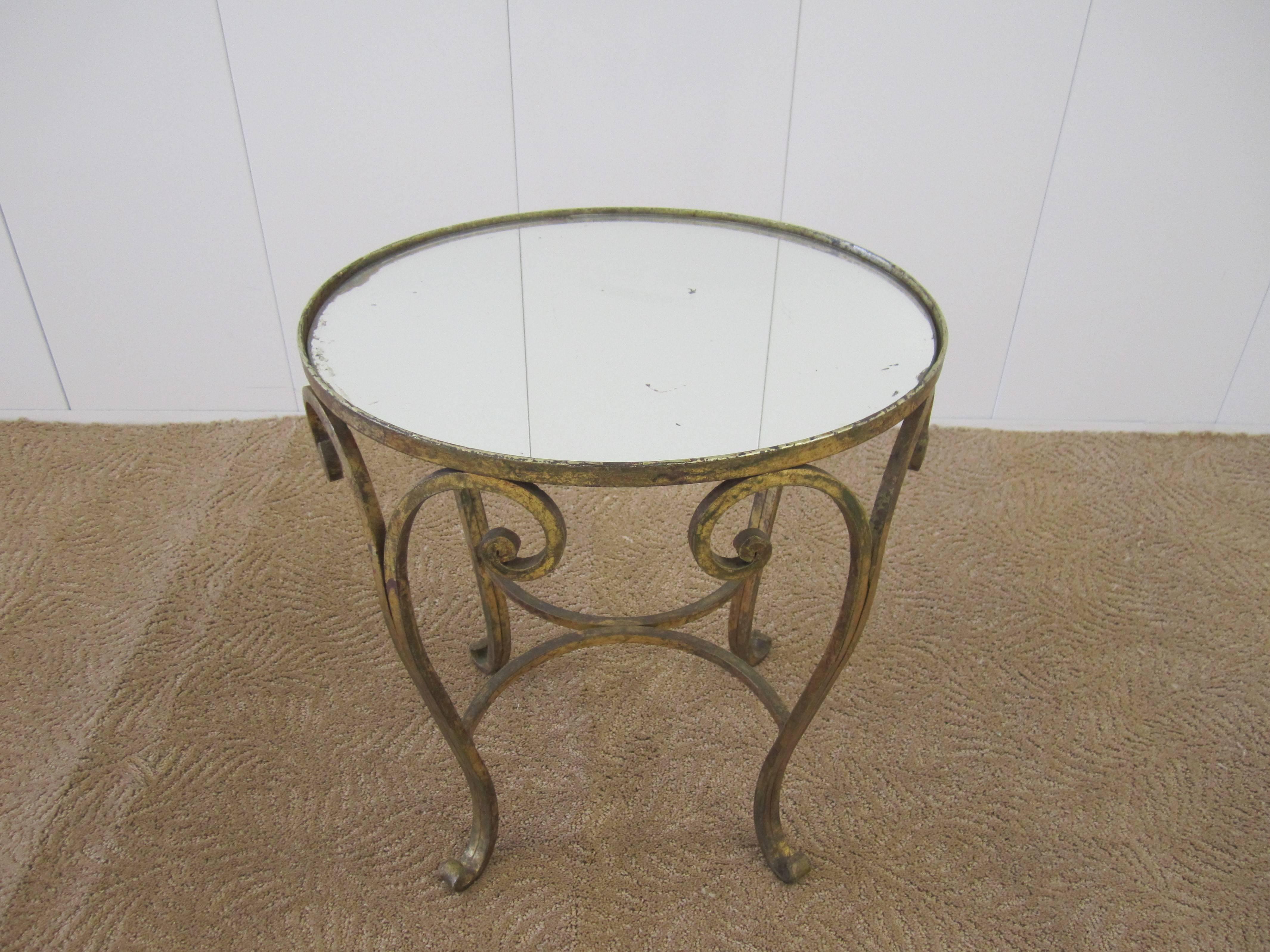 Metal Gold Gilt and Glass Mirror Top Side or Drinks Table