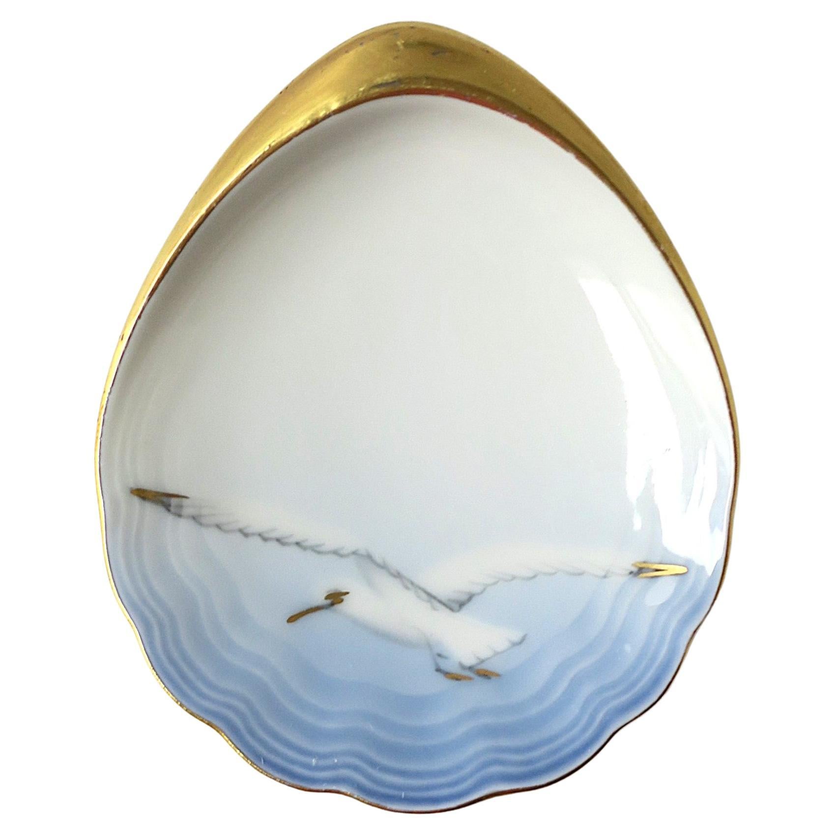 Scandinavian Porcelain Jewelry Dish Seashell Bird Design