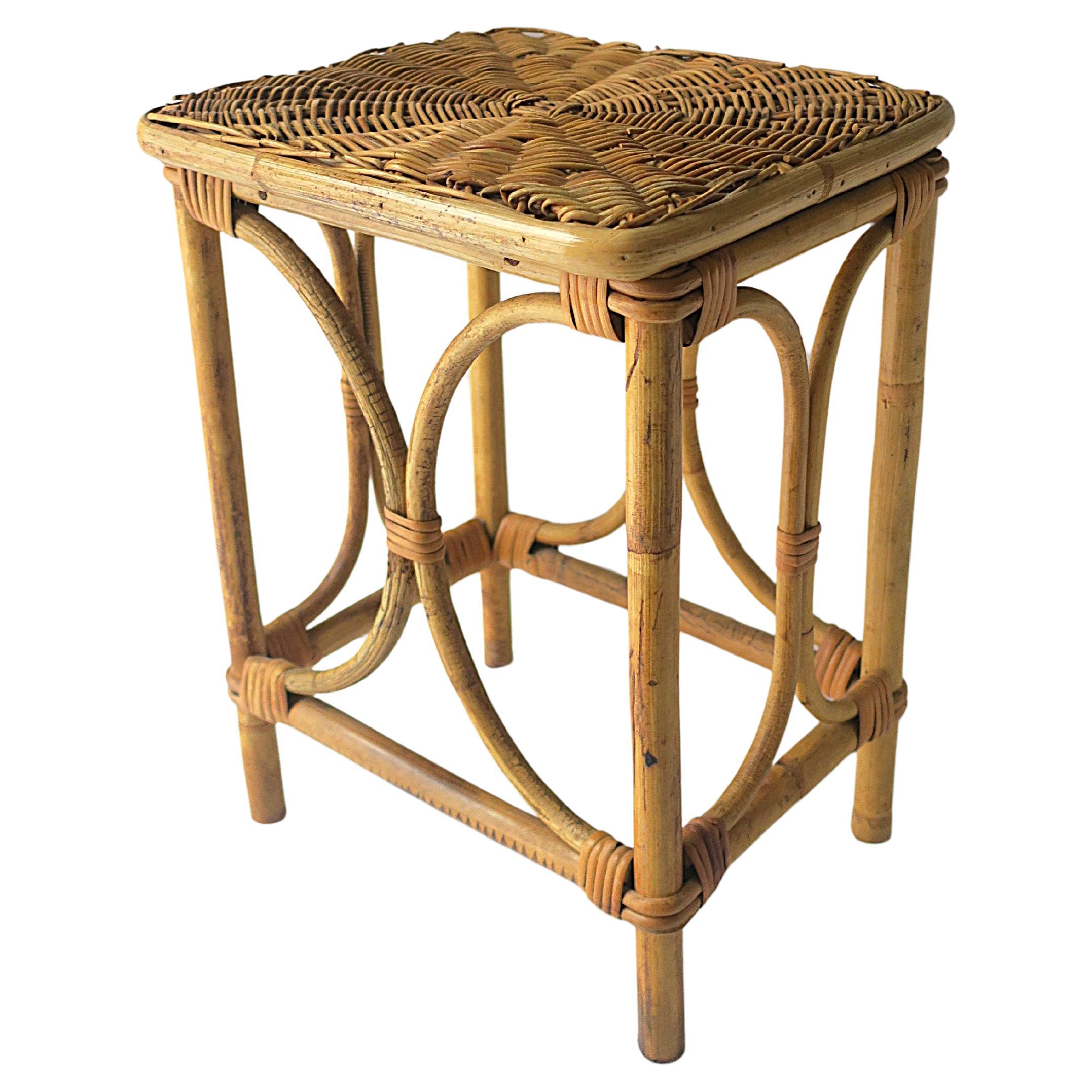 Wicker Rattan Side Drinks Table For Sale