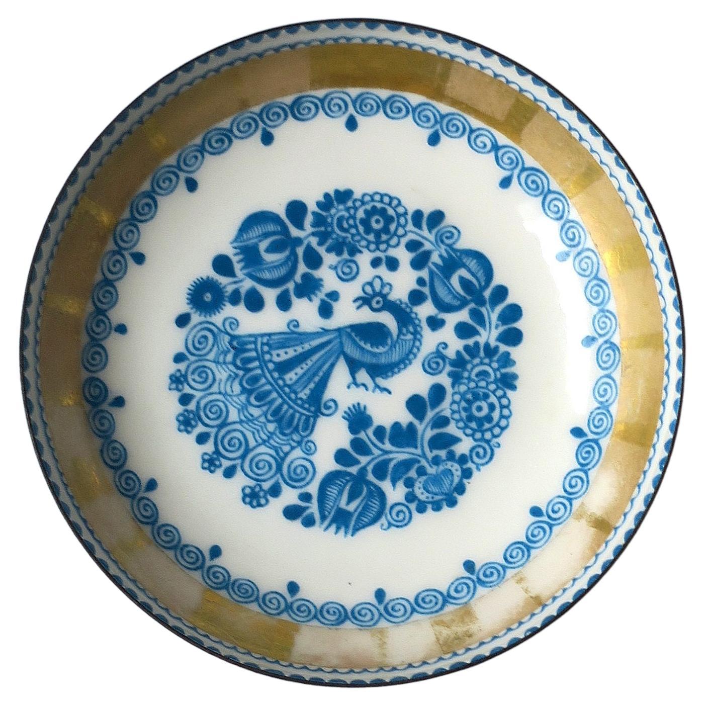 Austrian Porcelain Enamel Bowl Jewelry Dish Peacock Bird