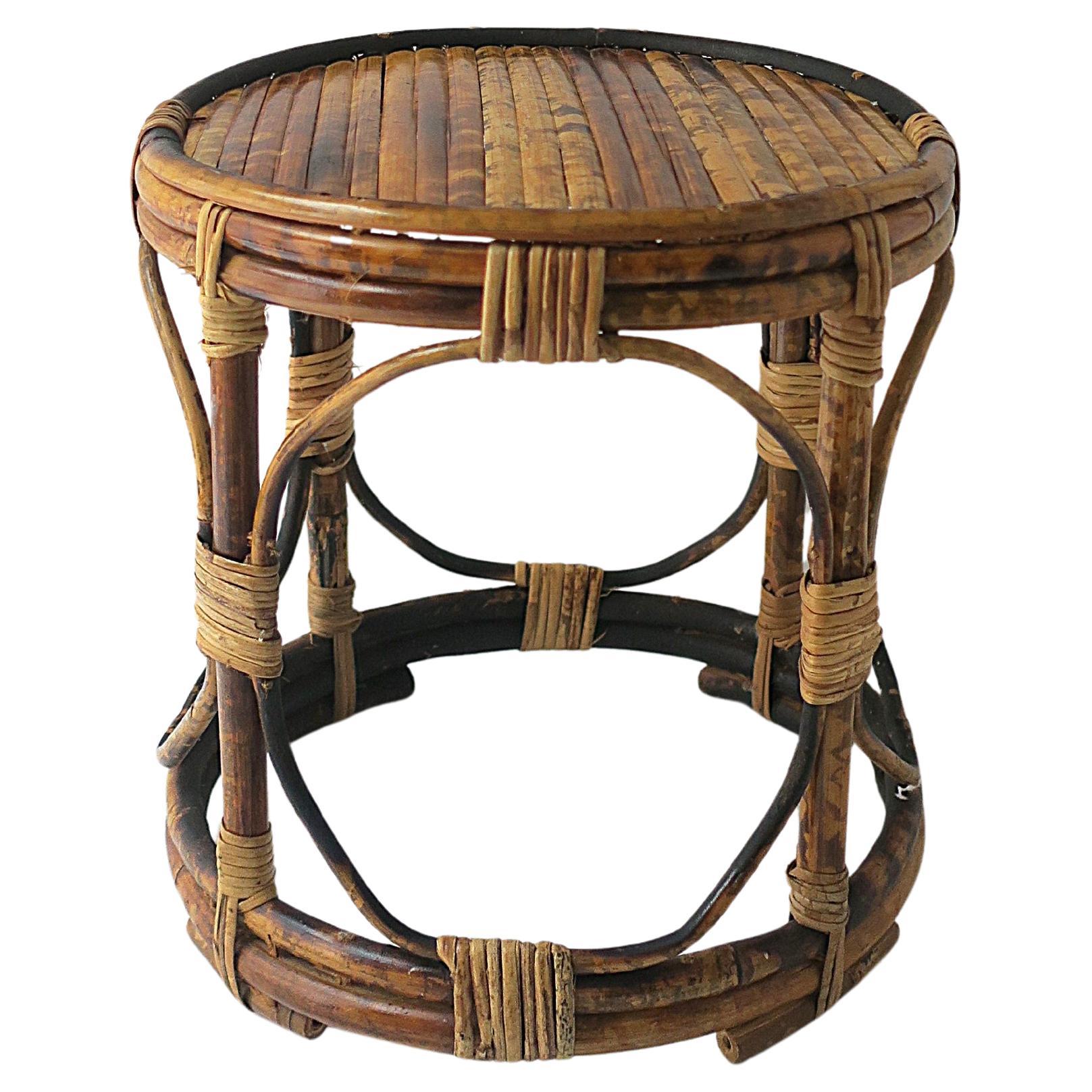 Bamboo Wicker Small Table Plant Stand For Sale
