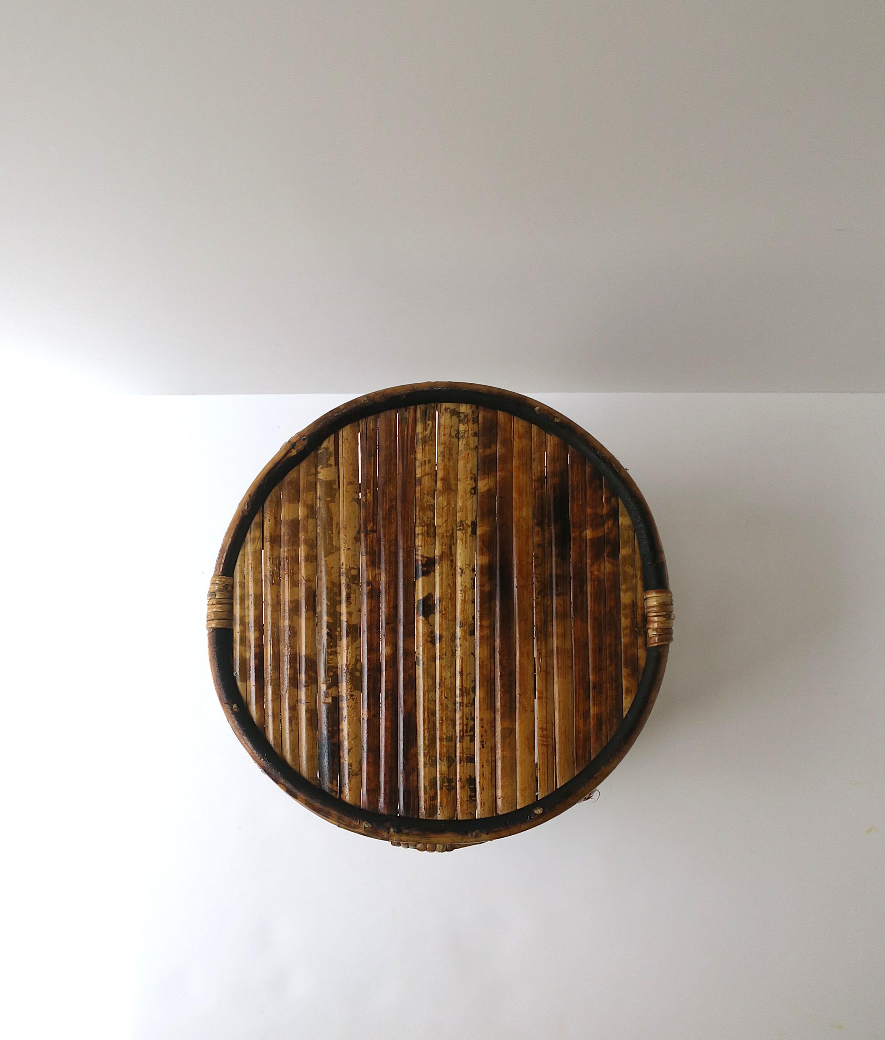20th Century Bamboo Wicker Small Table Plant Stand For Sale