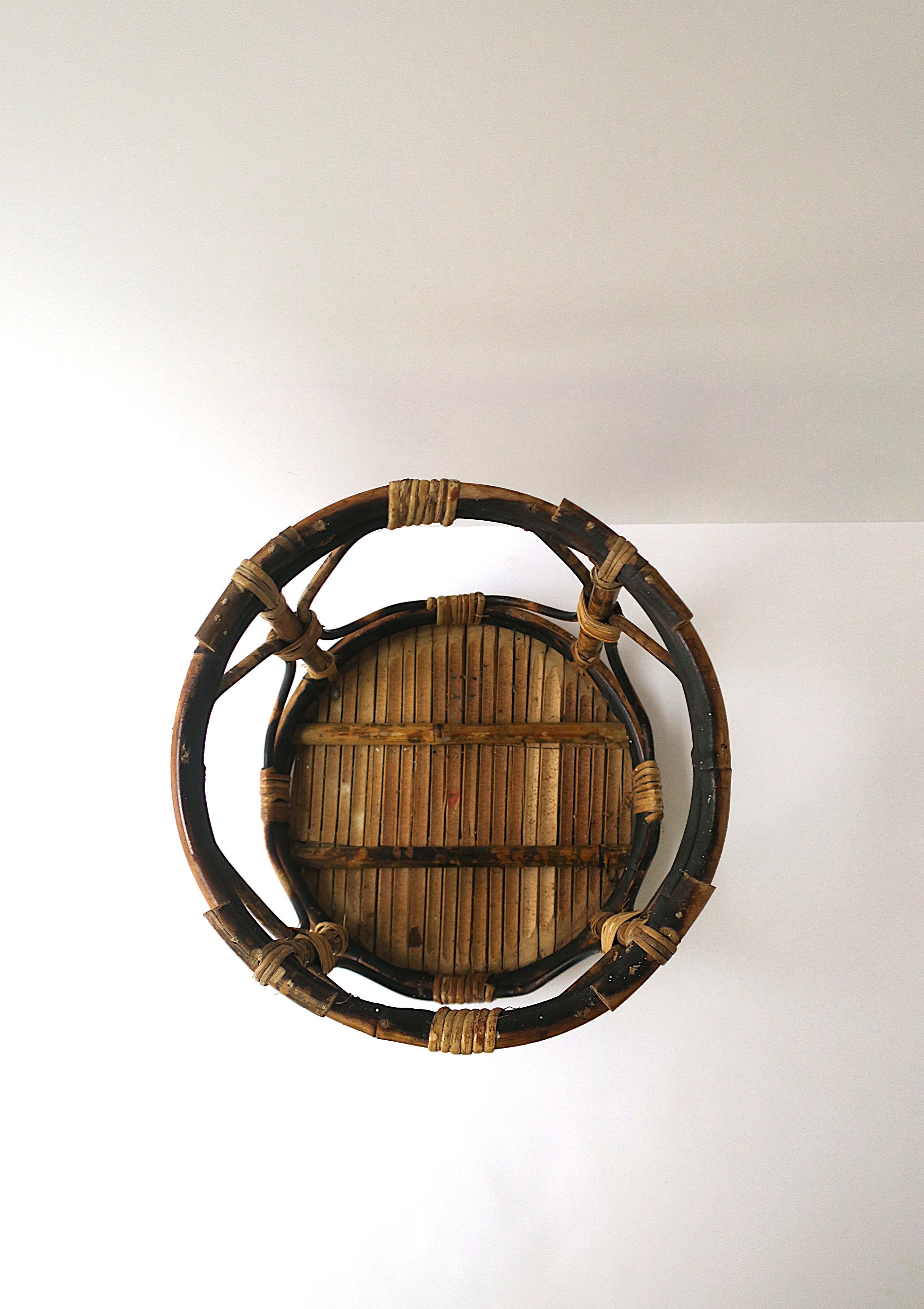 Bamboo Wicker Small Table Plant Stand For Sale 1