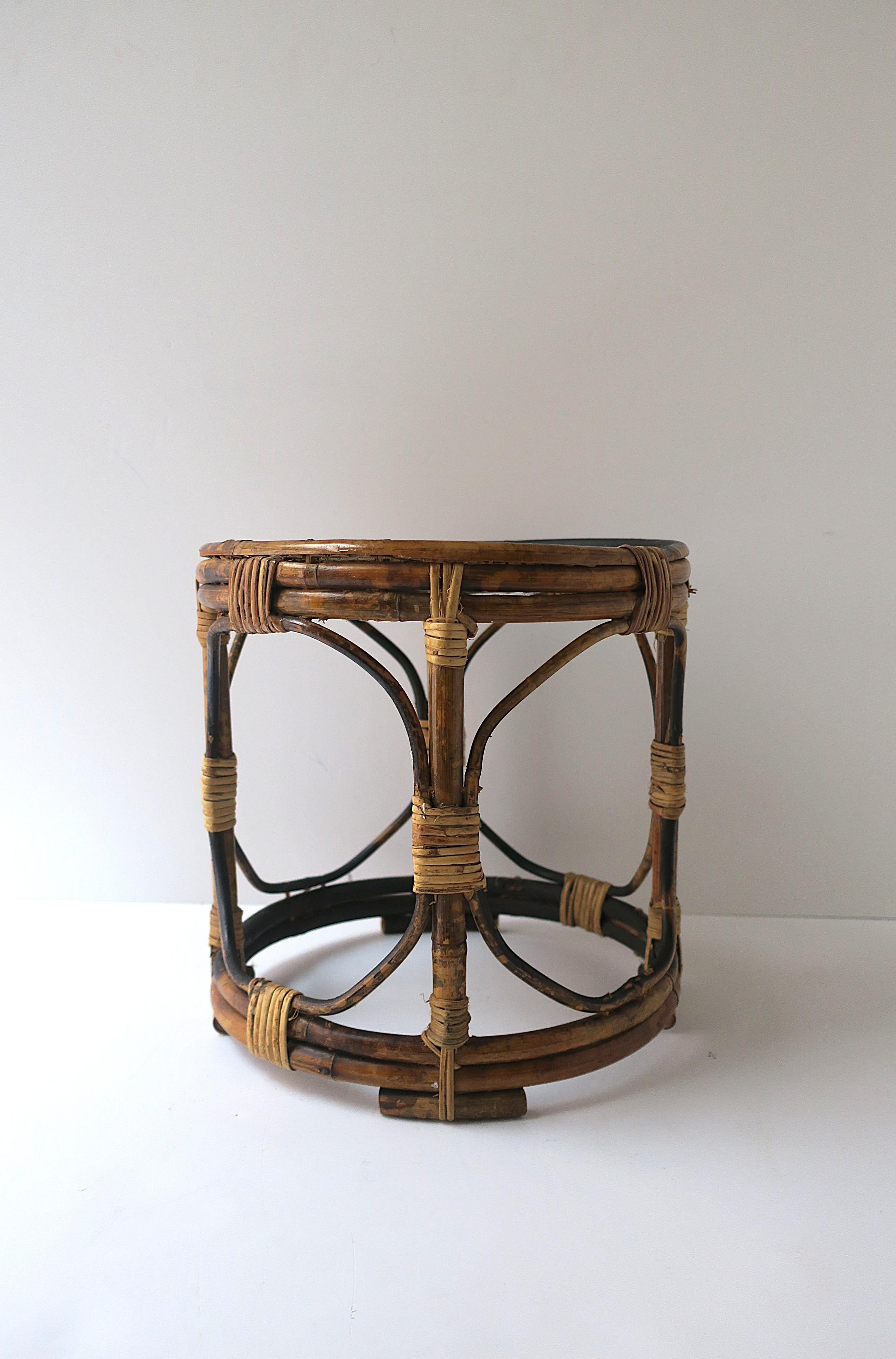 Asian Bamboo Wicker Small Table Plant Stand For Sale