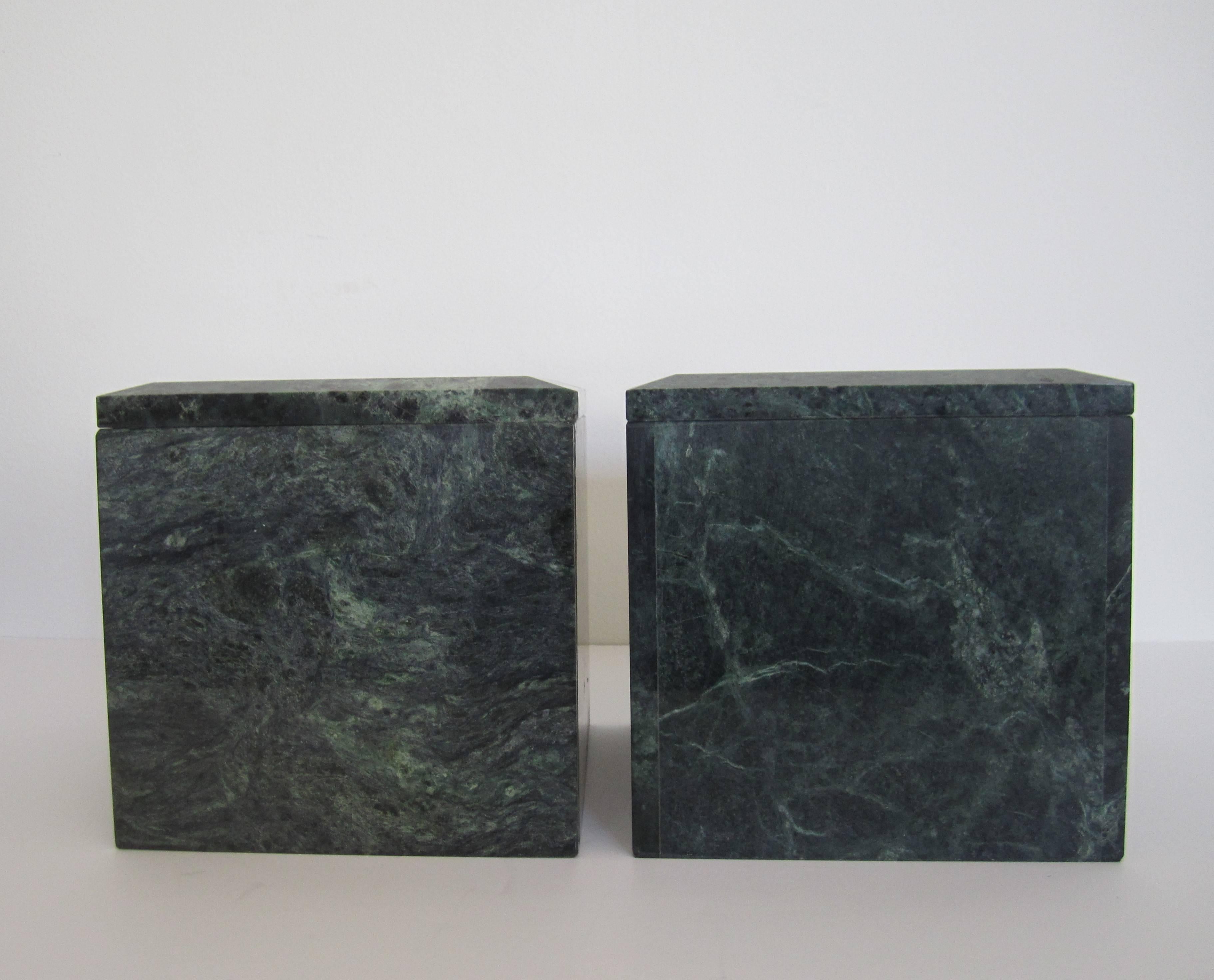 Late 20th Century Vintage Pair of Substantial Modern Marble Boxes in Hunter Green, 1970s