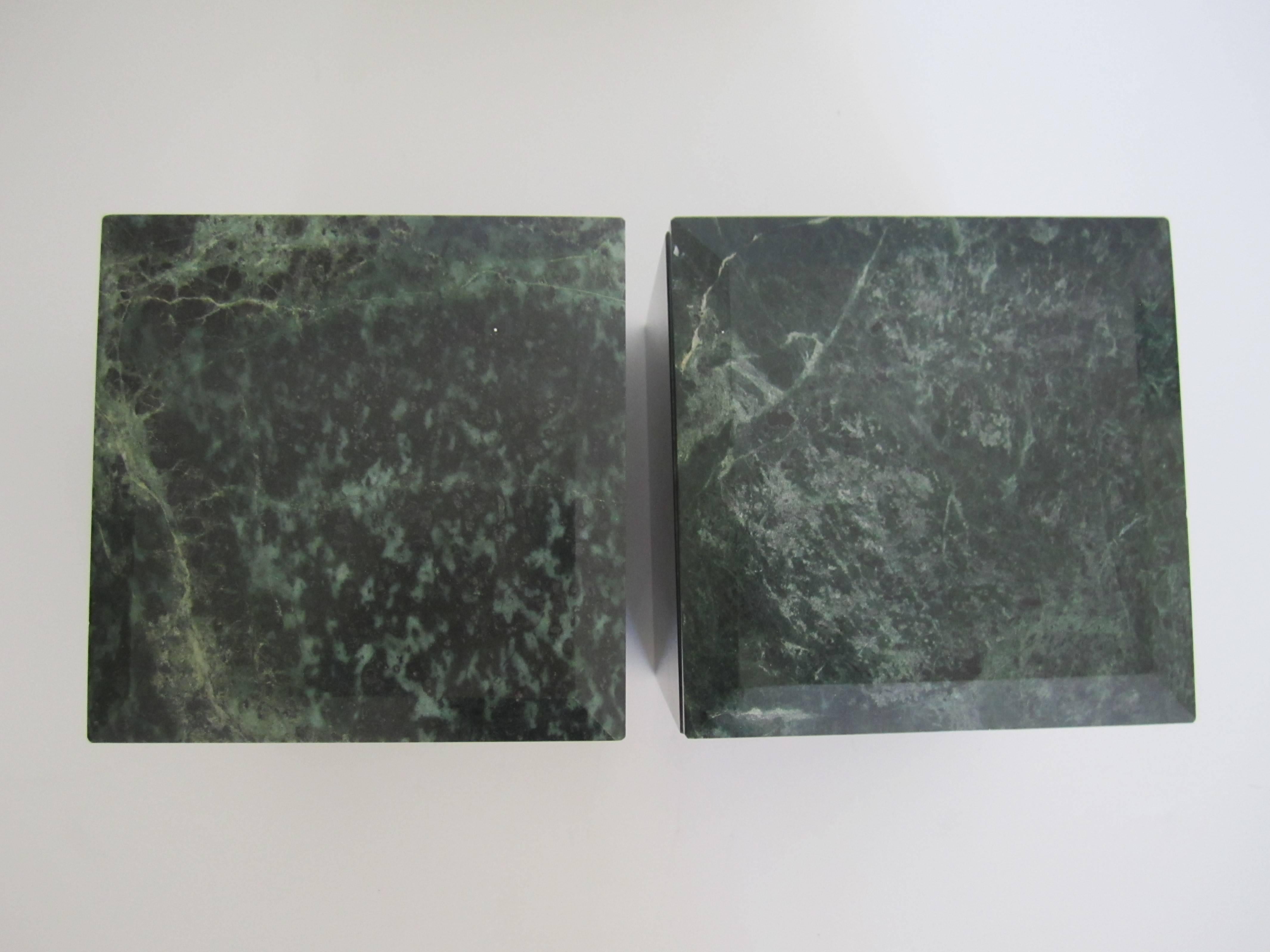 Vintage Pair of Substantial Modern Marble Boxes in Hunter Green, 1970s 3