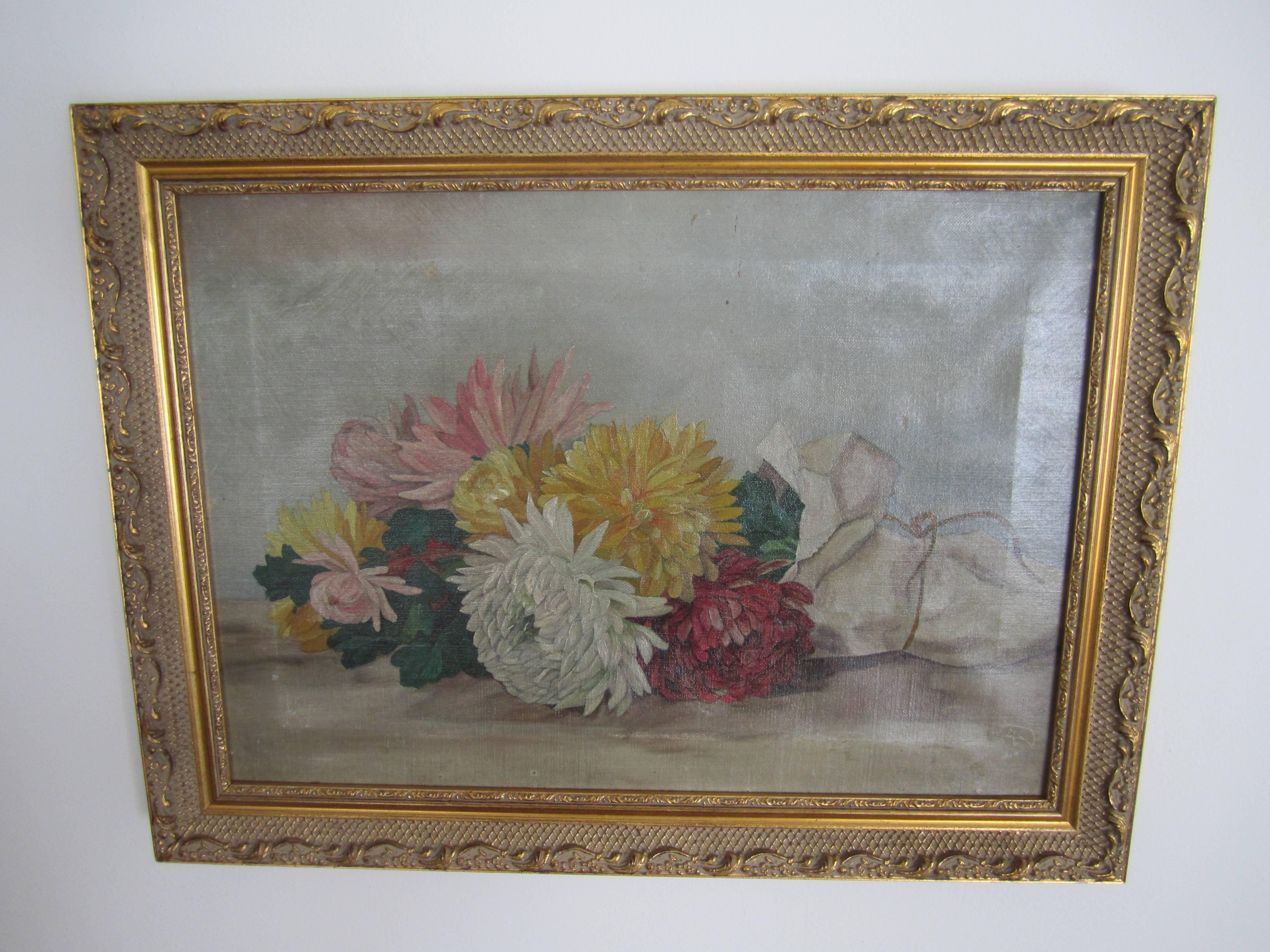 Canvas Colorful Still Life Floral Painting For Sale