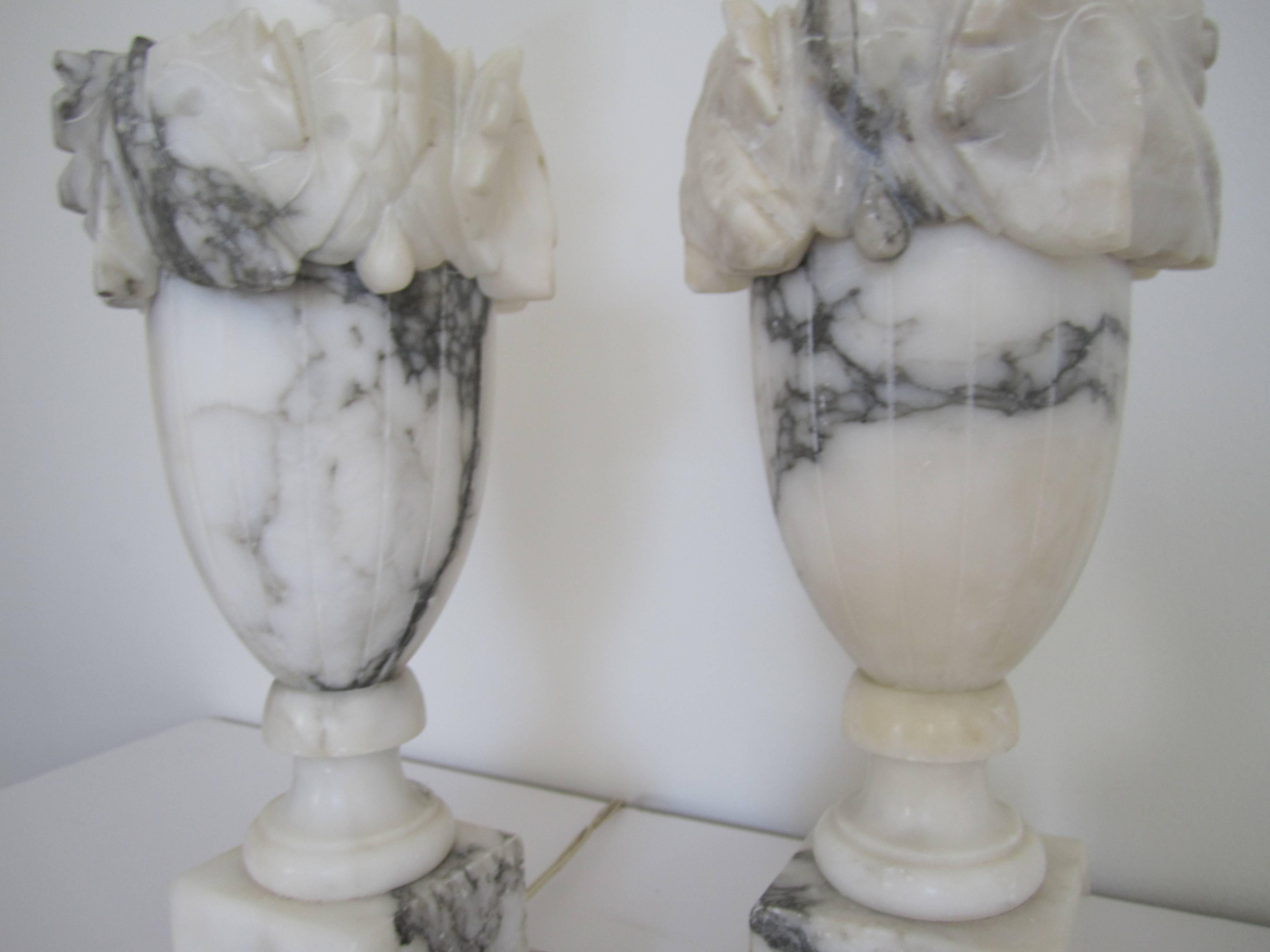 20th Century Italian Neoclassical Solid Black and White Marble Urn Table Lamps