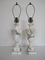 Italian Neoclassical Solid Black and White Marble Urn Table Lamps