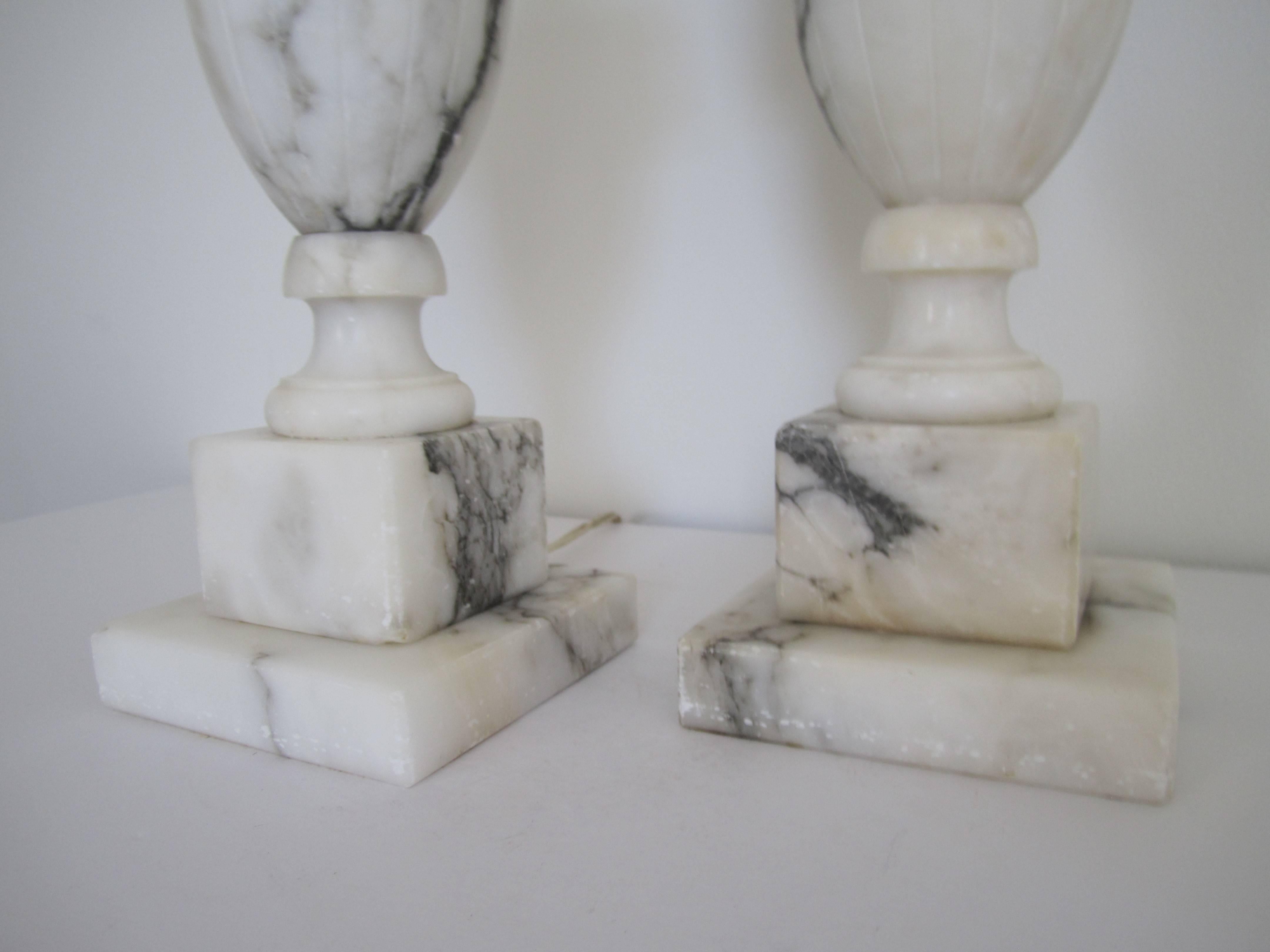 Italian Neoclassical Solid Black and White Marble Urn Table Lamps 2