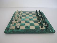 Vintage Green Malachite asnd Marble Chess Set