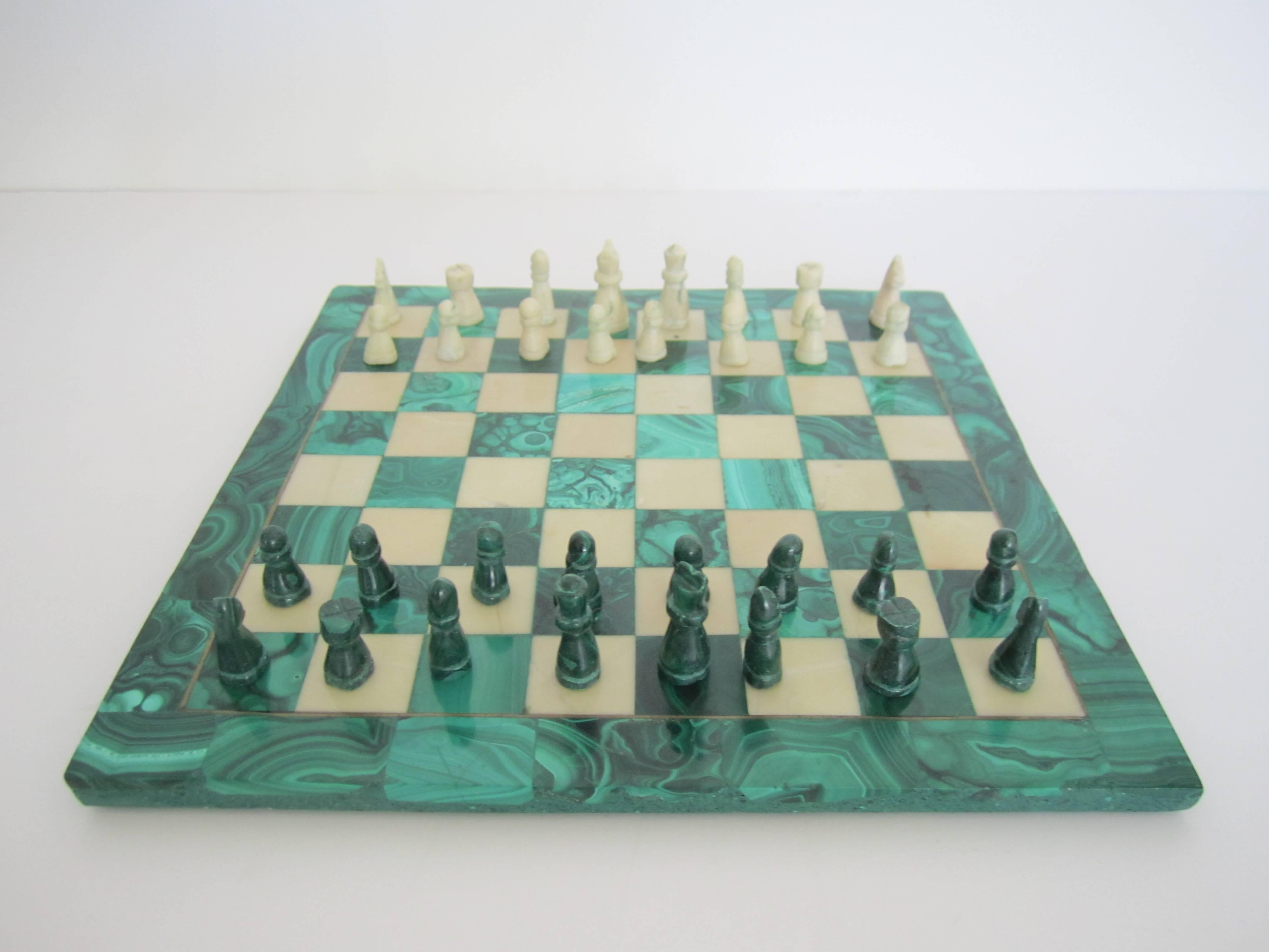 Mid-20th Century Vintage Green Malachite asnd Marble Chess Set