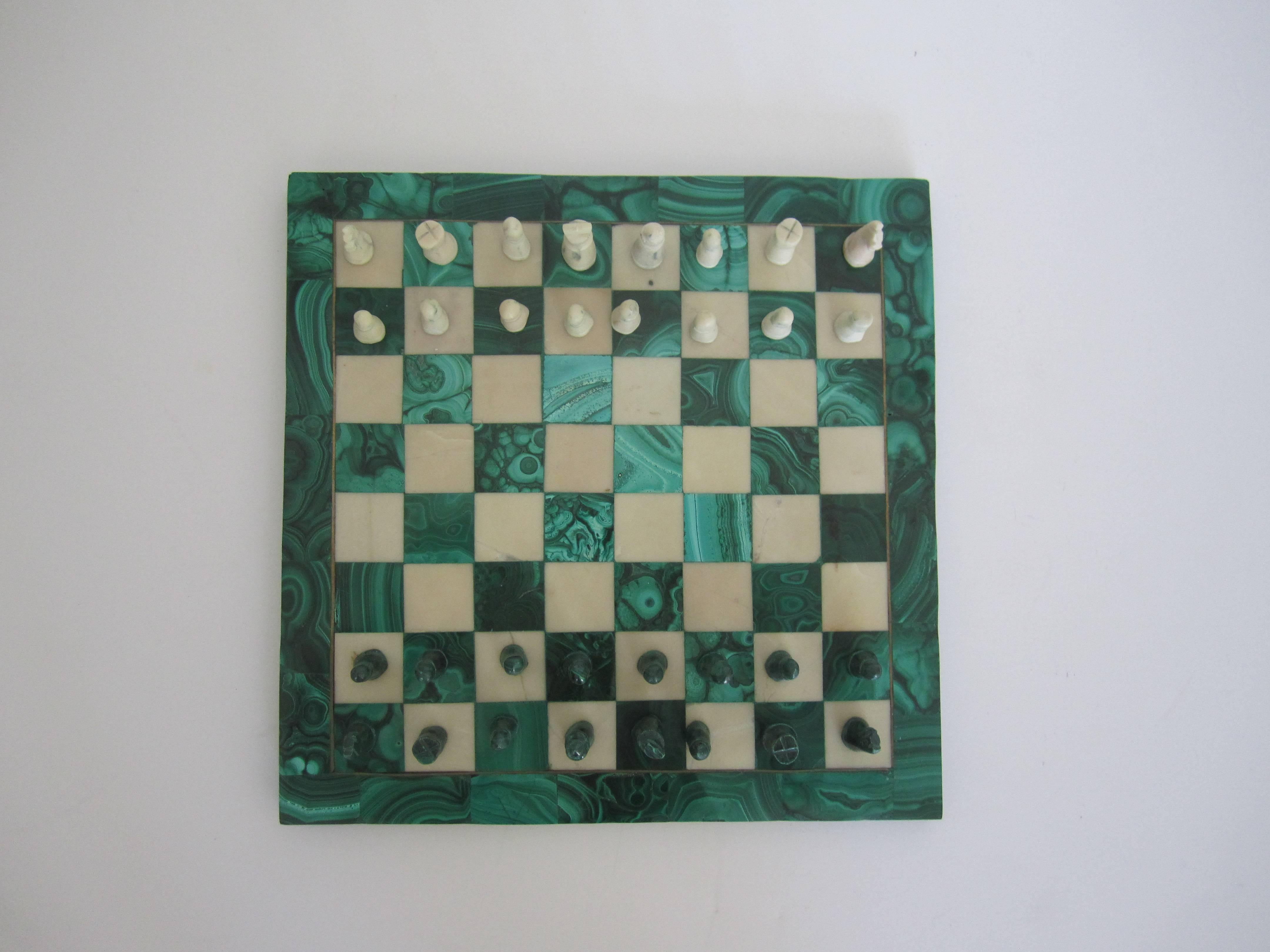 Vintage Green Malachite asnd Marble Chess Set 1