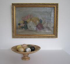 Vintage Alabaster Tazza Centerpiece with Marble and Onyx Egg Sculptures