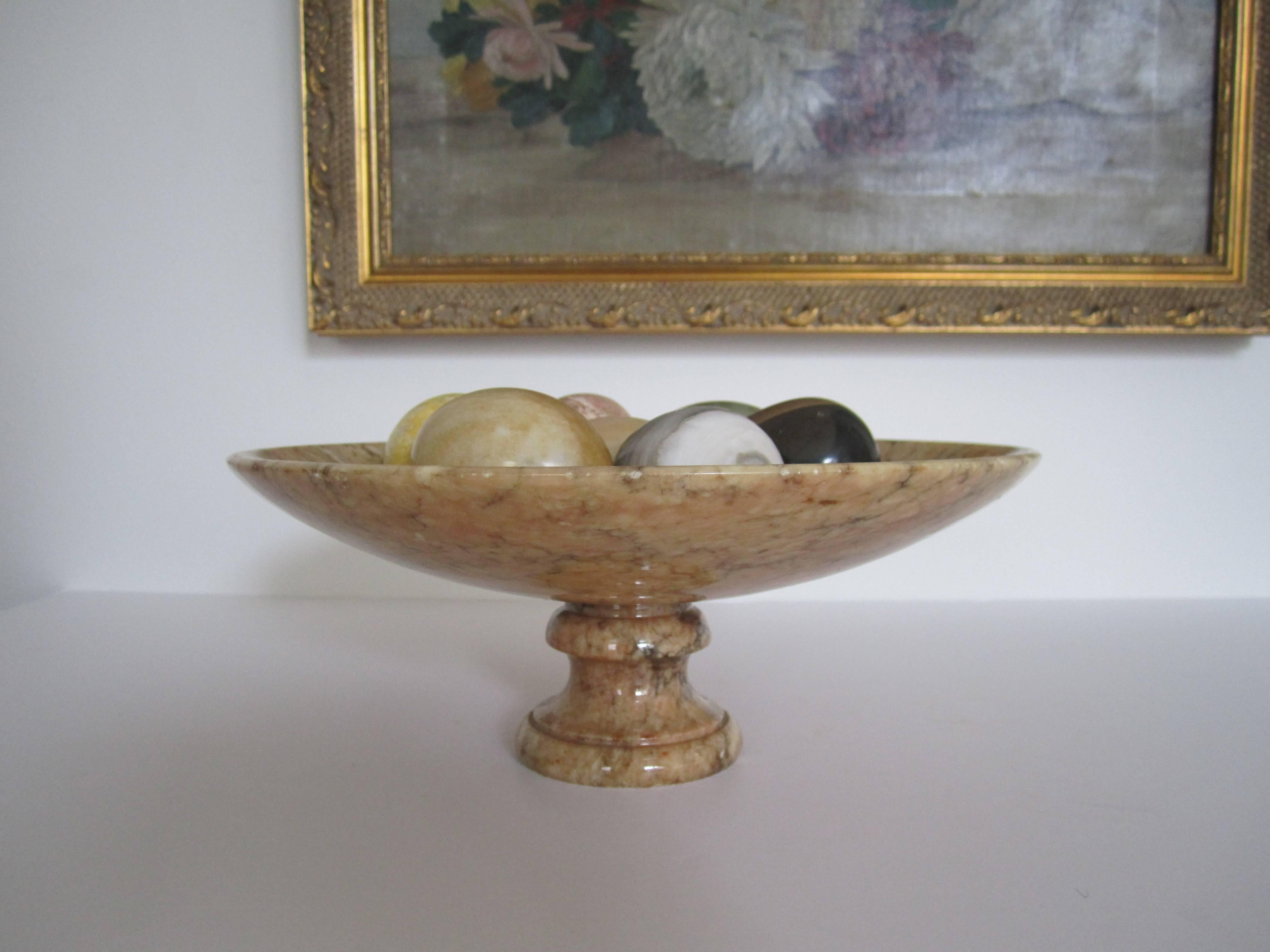 Italian Vintage Alabaster Tazza Centerpiece with Marble and Onyx Egg Sculptures