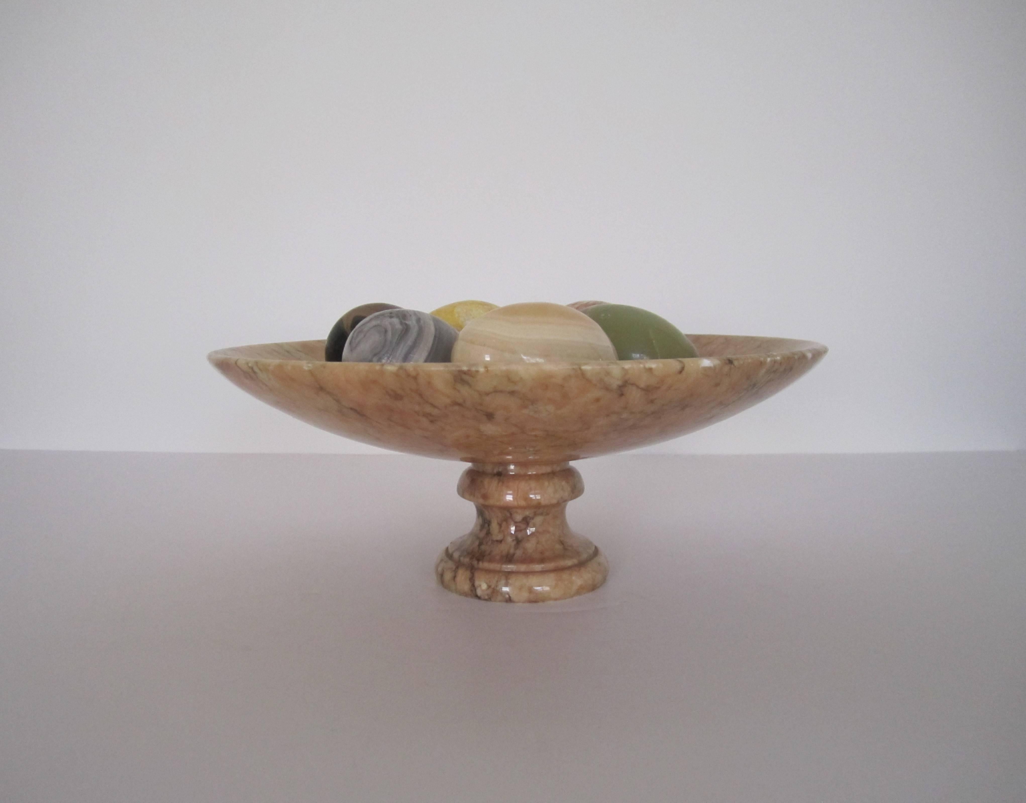 Carved Vintage Alabaster Tazza Centerpiece with Marble and Onyx Egg Sculptures