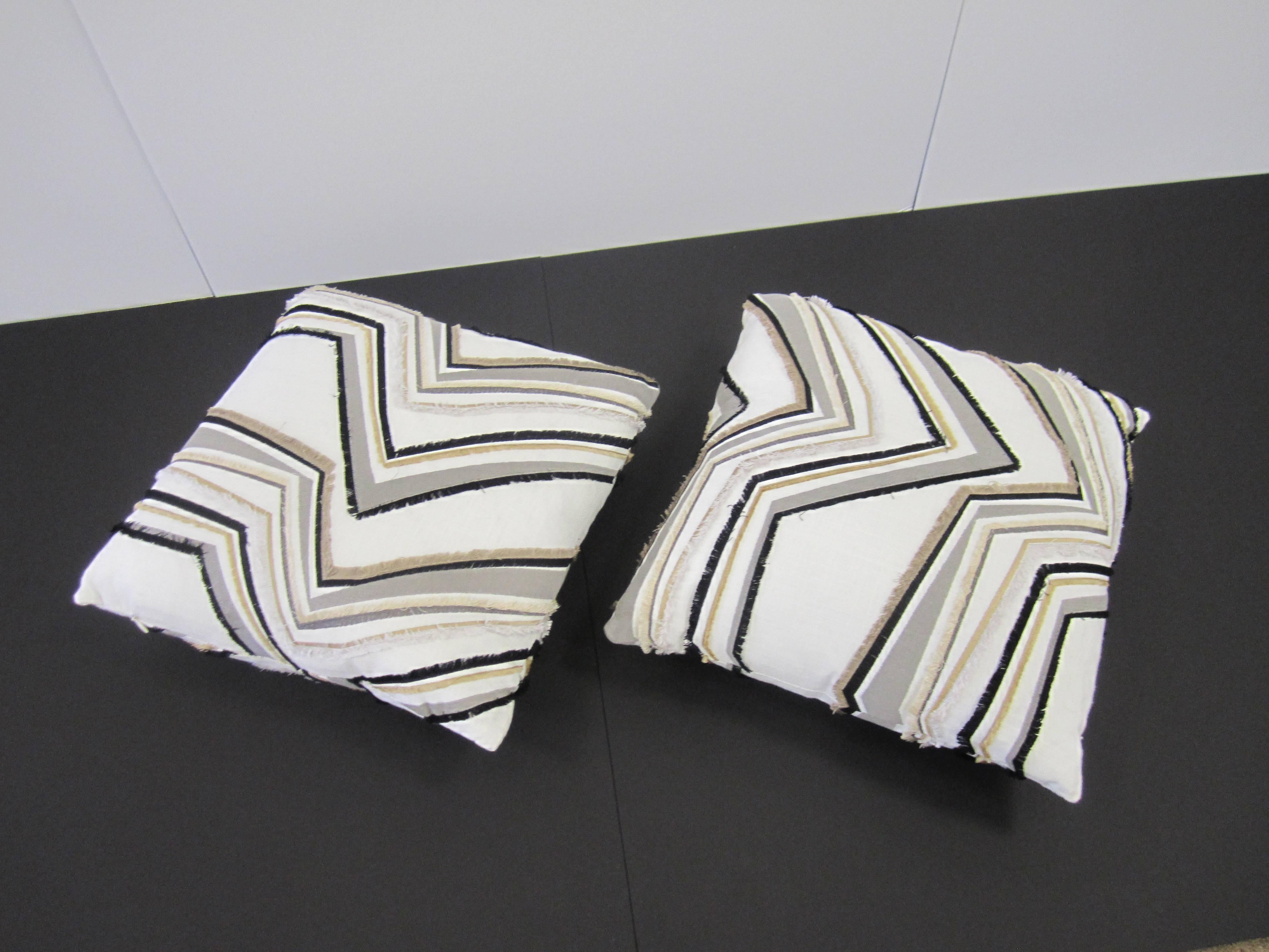 Pair of Custom Upholstered White Black and Gold Accent Pillows  1