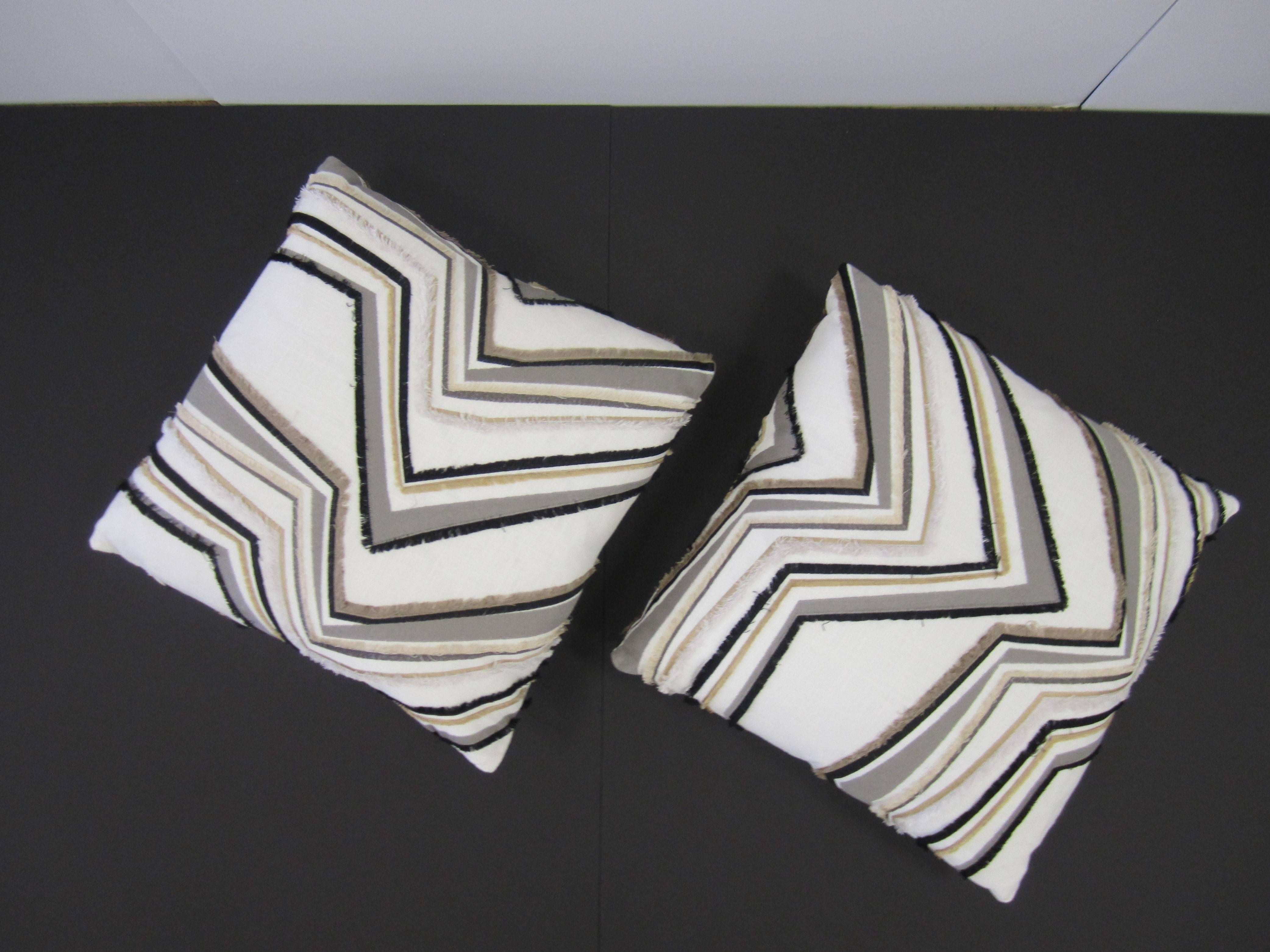 Pair of Custom Upholstered White Black and Gold Accent Pillows  2
