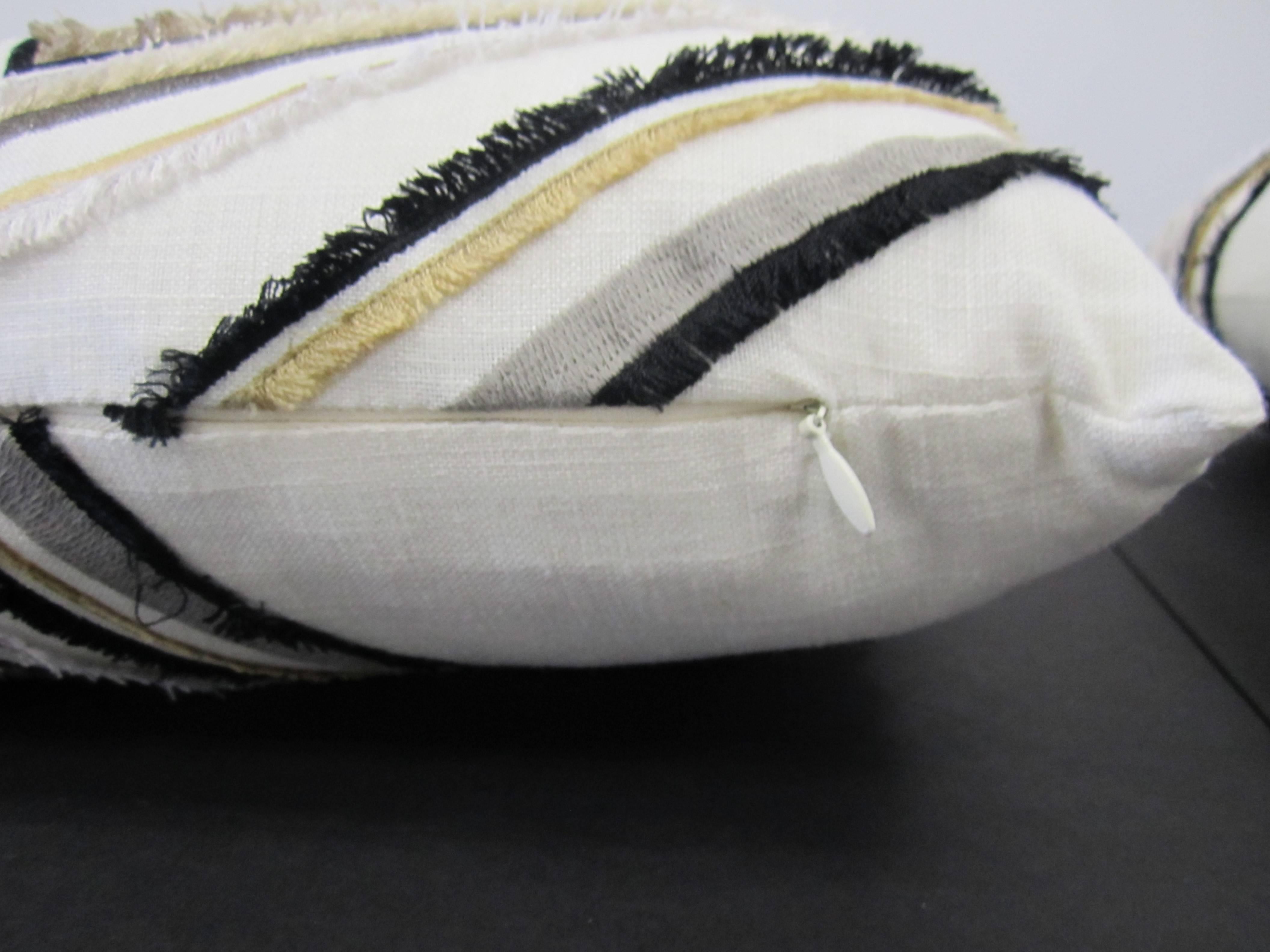 Pair of Custom Upholstered White Black and Gold Accent Pillows  3