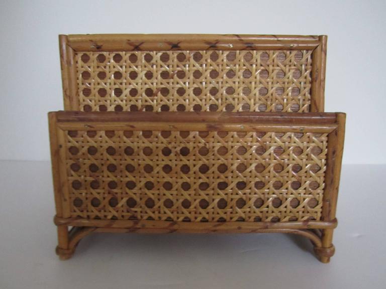 Vintage Bamboo And Rattan Letter Holder Or Desk Organizer 1970s