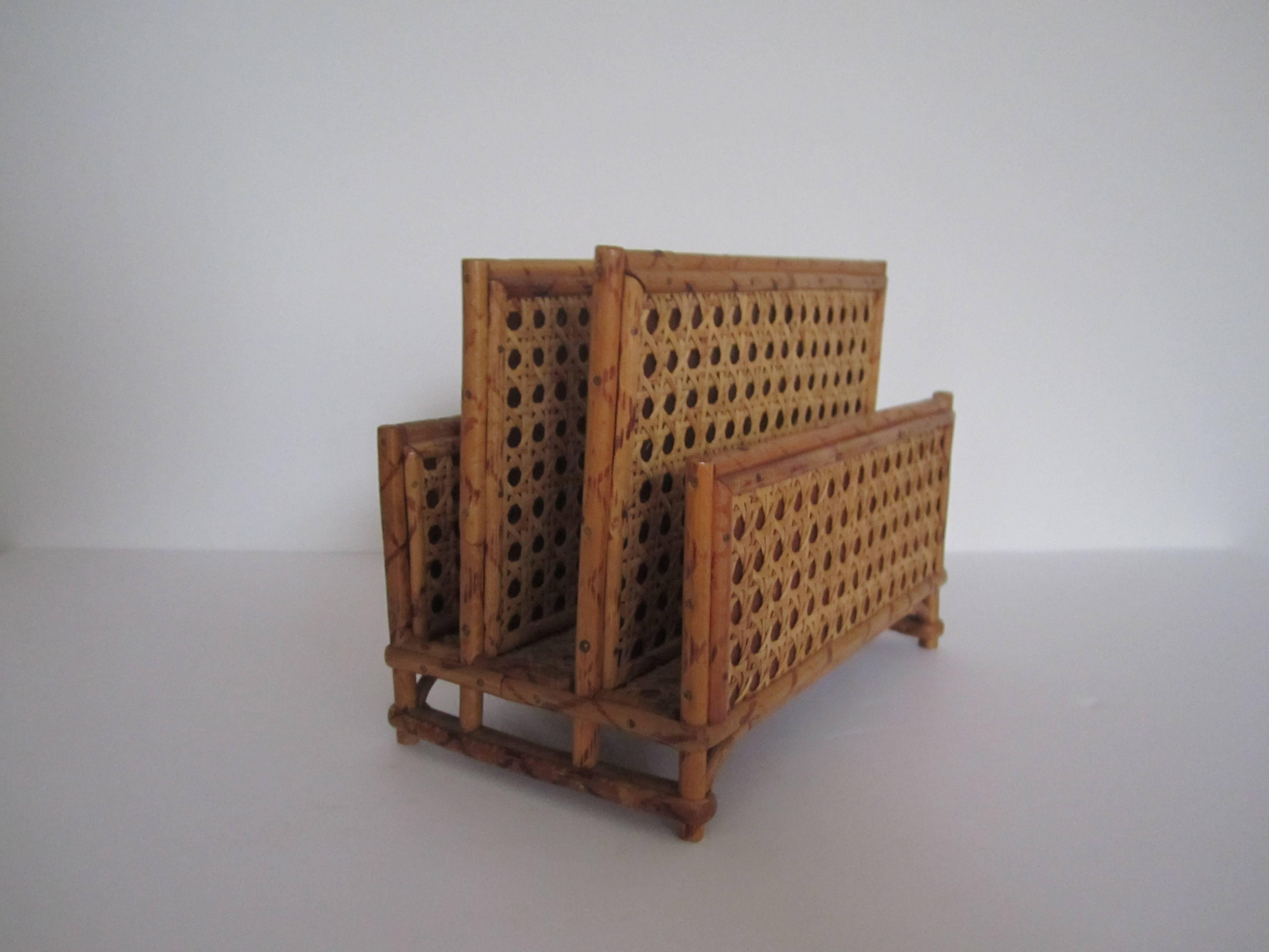 Vintage Bamboo and Rattan Letter Holder or Desk Organizer, 1970s In Excellent Condition In New York, NY