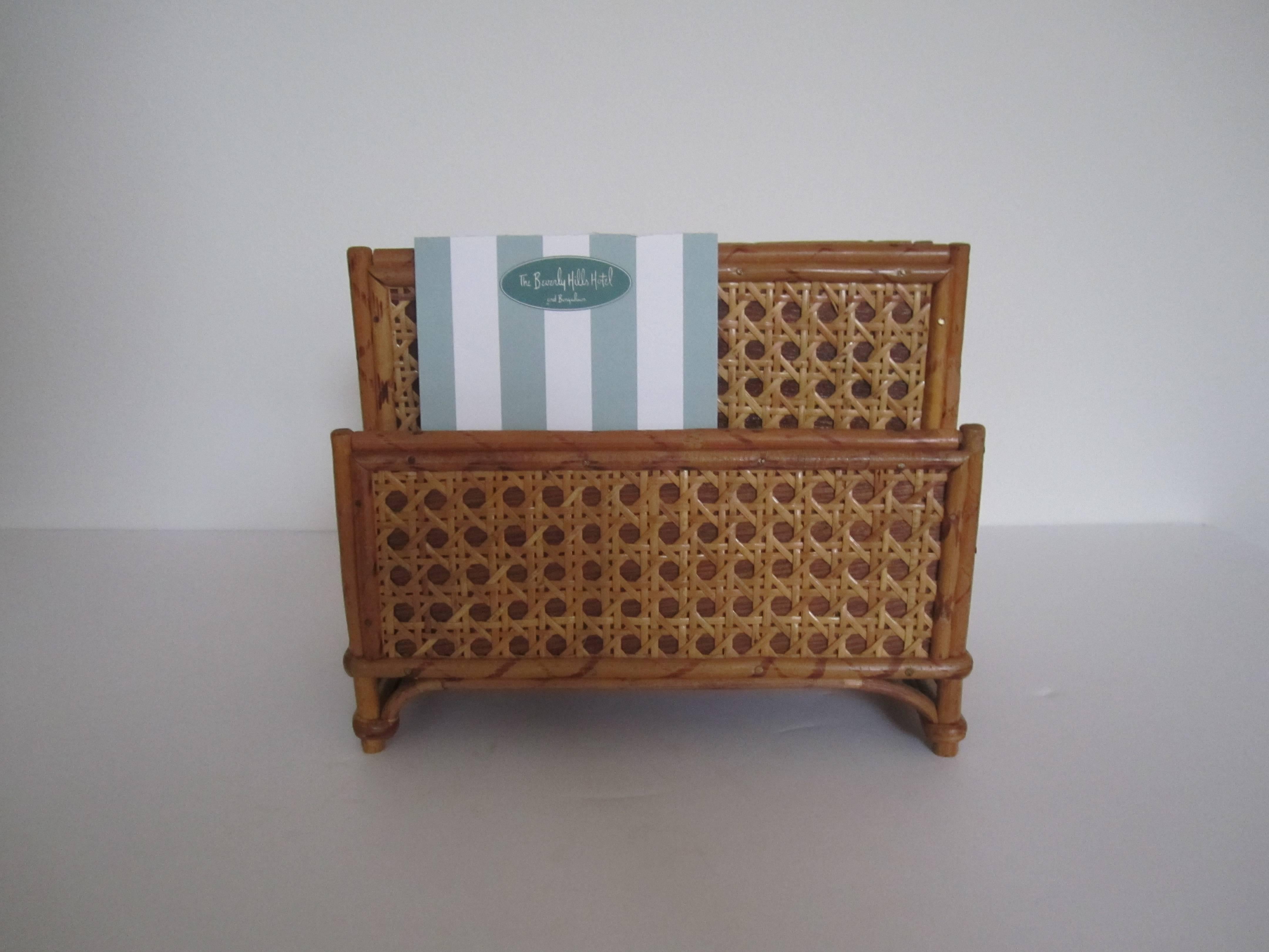 Late 20th Century Vintage Bamboo and Rattan Letter Holder or Desk Organizer, 1970s