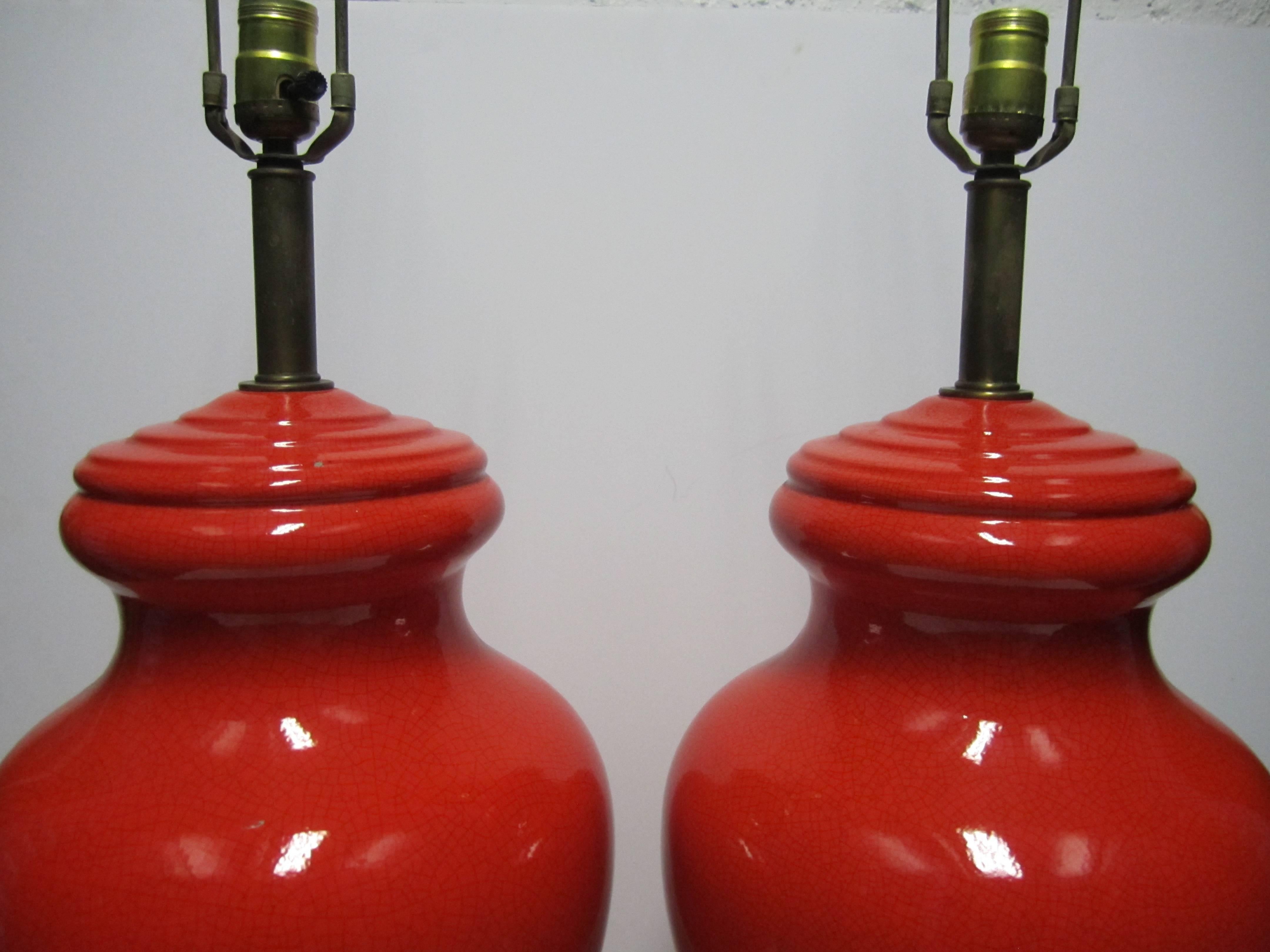 Red Ginger Jar Ceramic Table Lamps, Pair 2