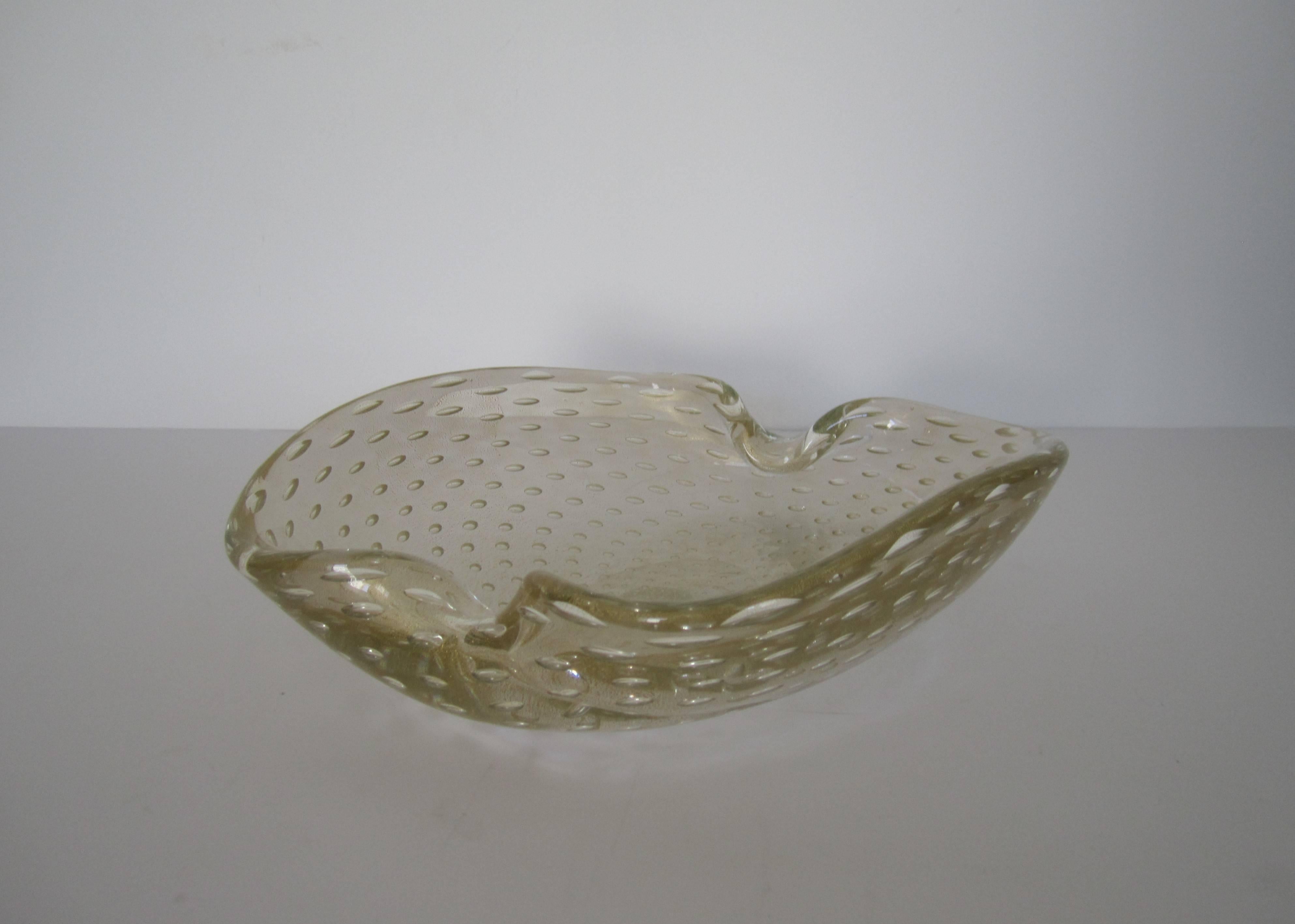 Modern Vintage Seguso Italian Murano Clear with Gold Italian Art Glass Bowl, 1960s