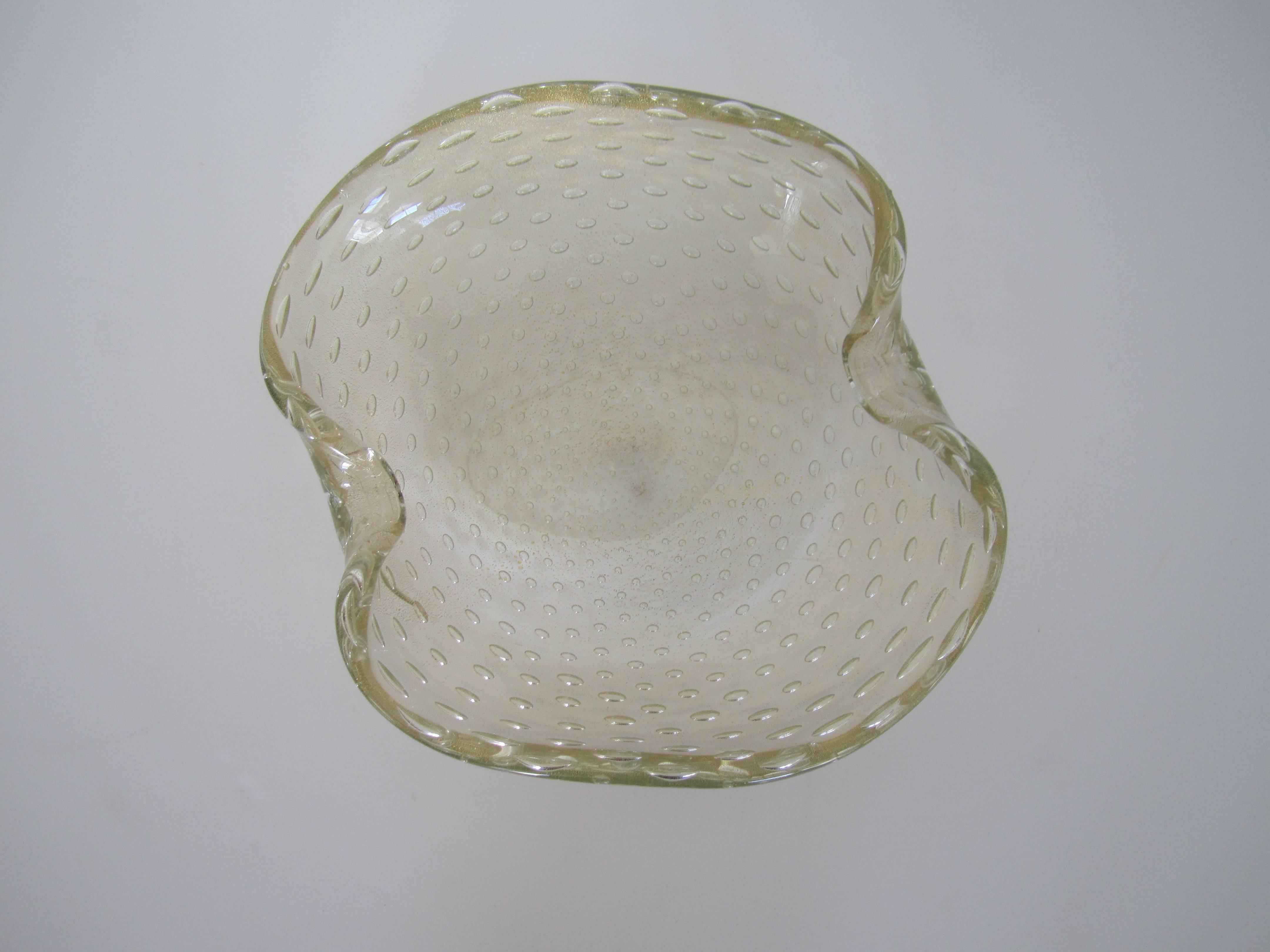 Vintage Seguso Italian Murano Clear with Gold Italian Art Glass Bowl, 1960s 2